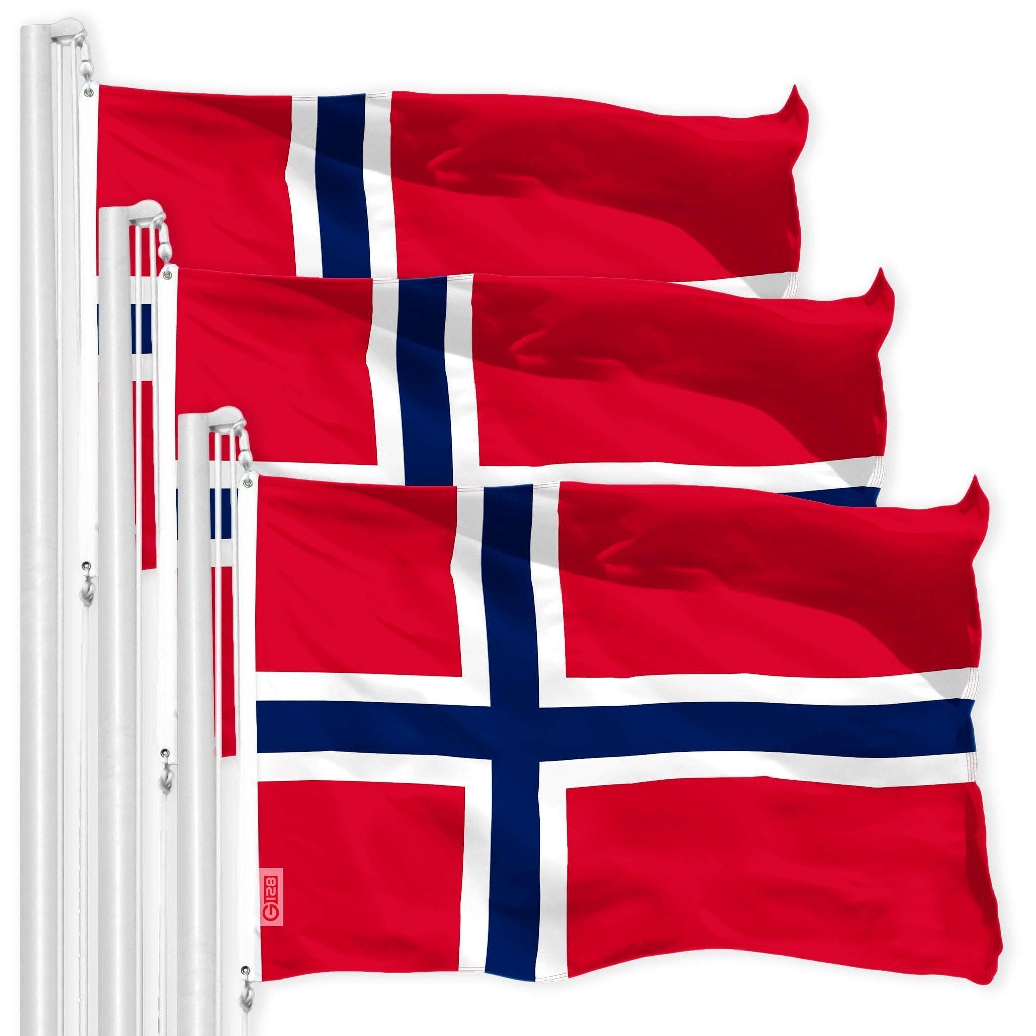 Norway Norwegian Flag 3x5 Ft 3-Pack 150D Printed Polyester By G128 - GreatEagleInc