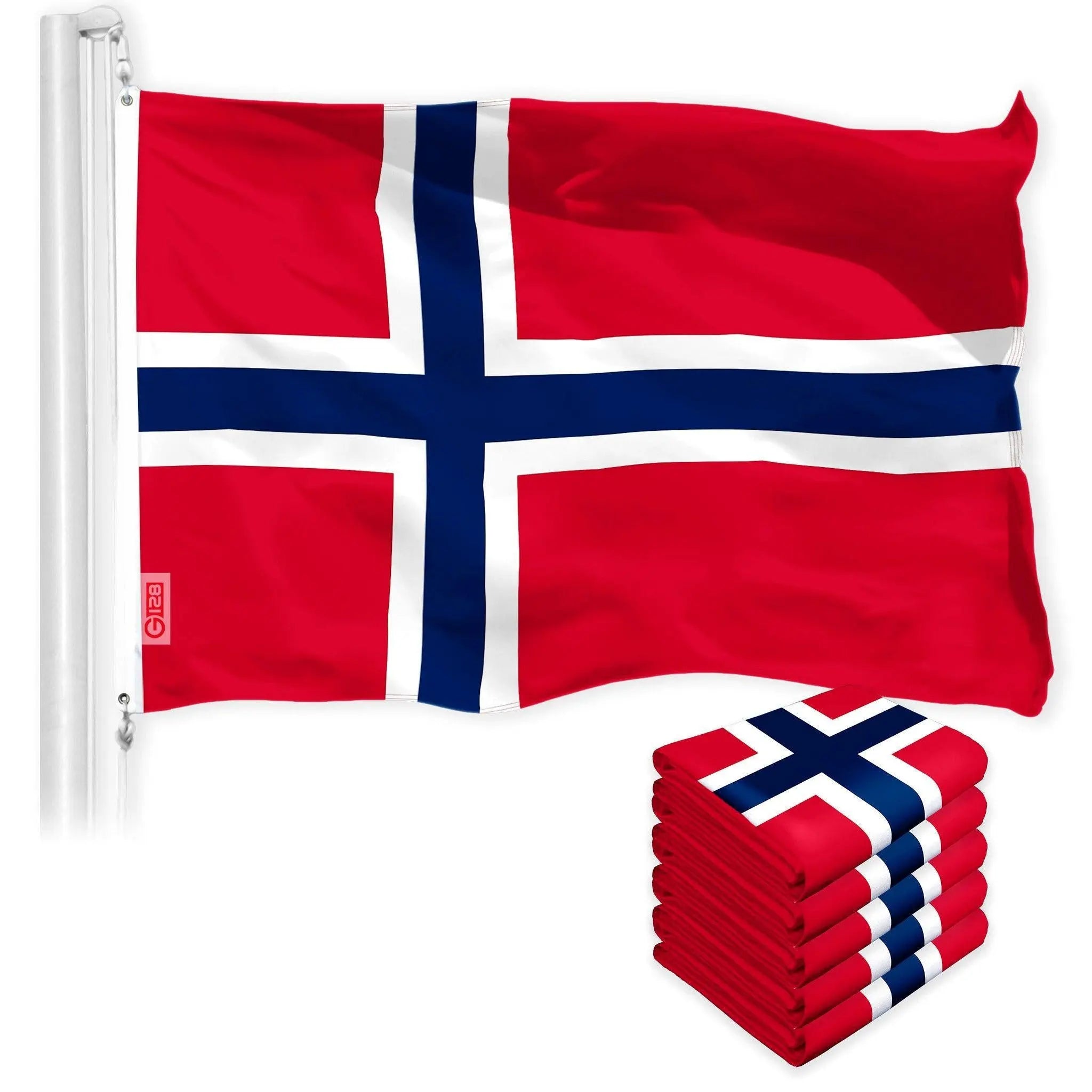 Norway Norwegian Flag 3x5 Ft 5-Pack 150D Printed Polyester By G128 - GreatEagleInc