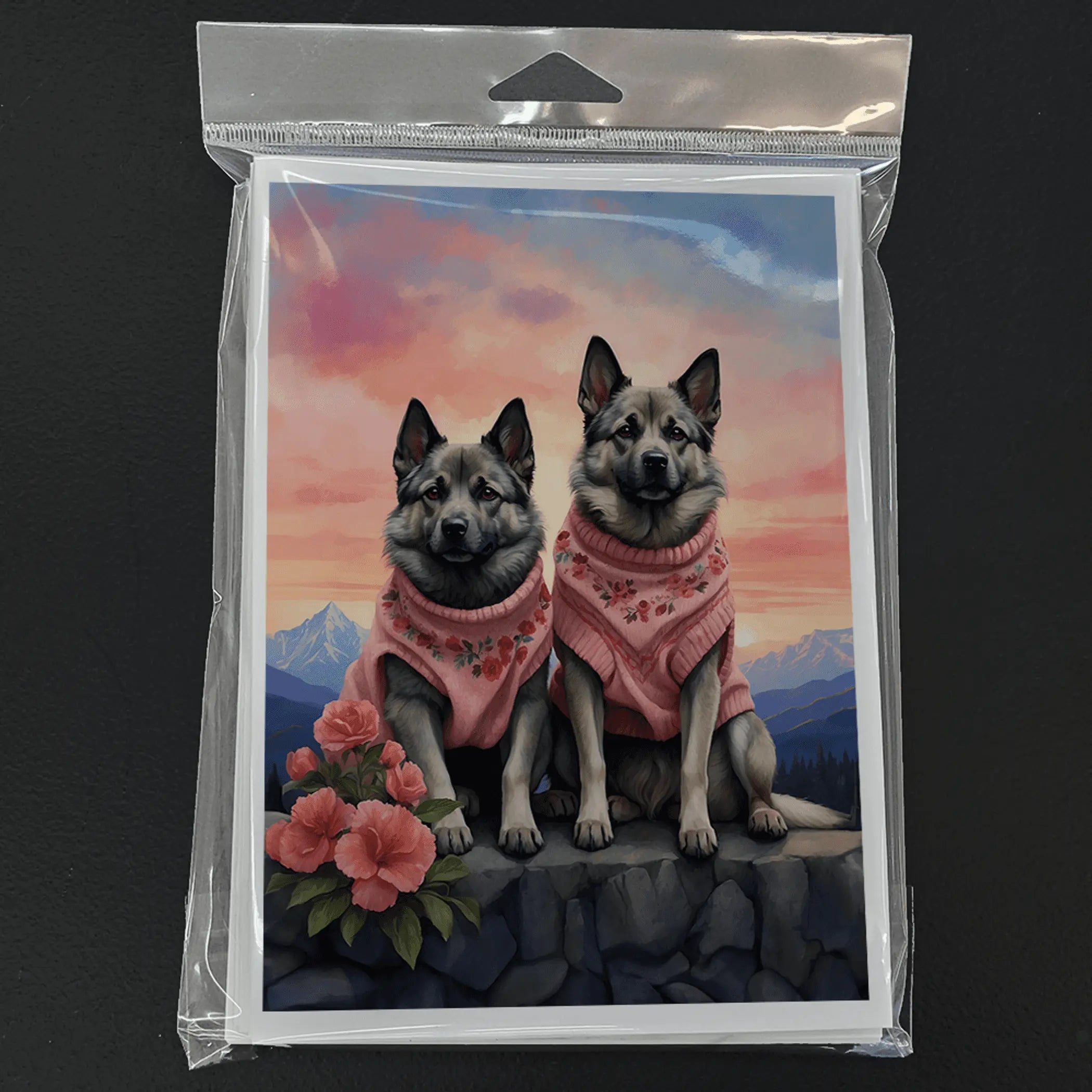 Norwegian Elkhound Two Hearts Greeting Cards Pack of 8 Caroline's Treasures
