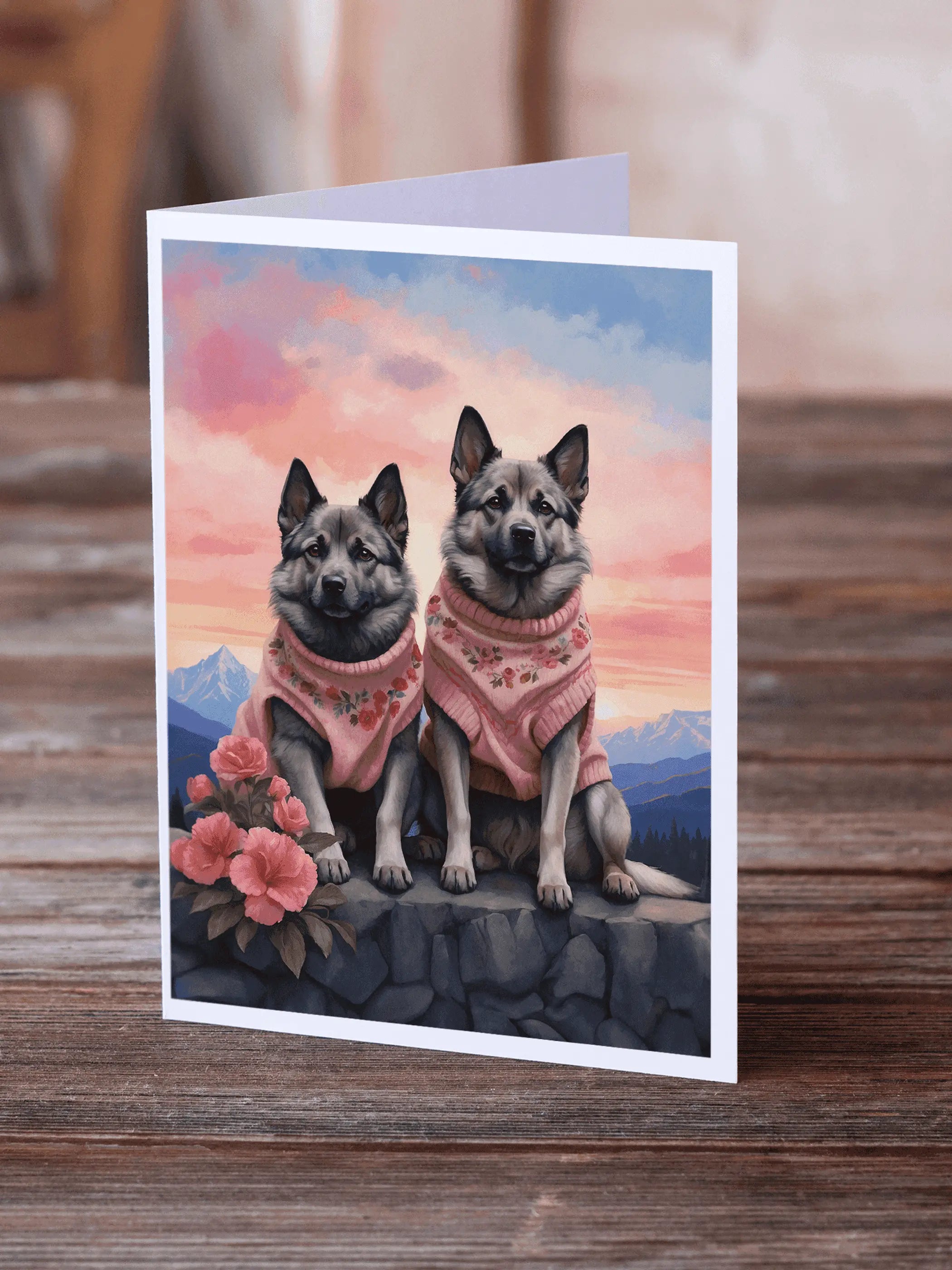 Norwegian Elkhound Two Hearts Greeting Cards Pack of 8 Caroline's Treasures
