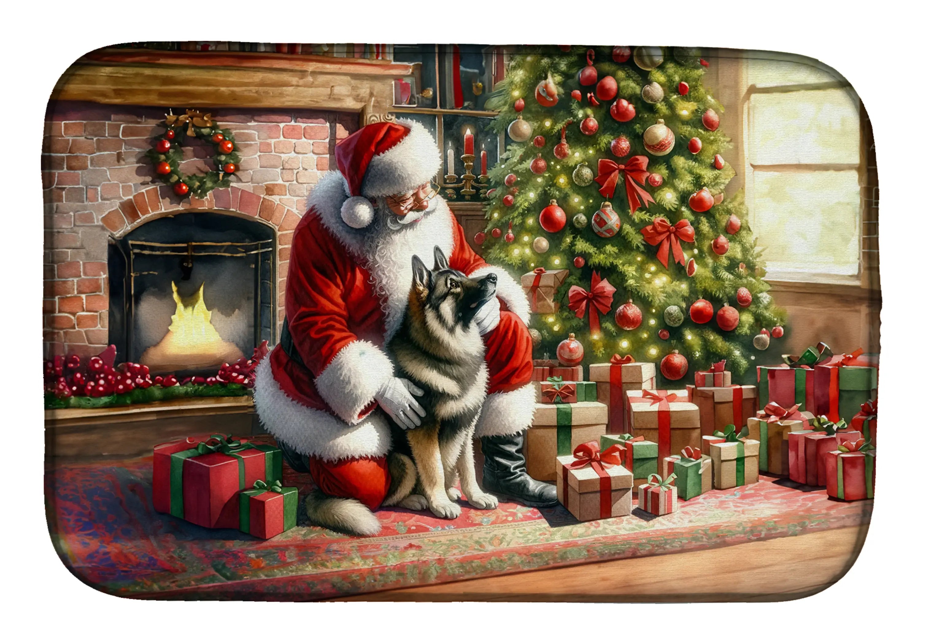 Norwegian Elkhound and Santa Claus Dish Drying Mat Caroline's Treasures