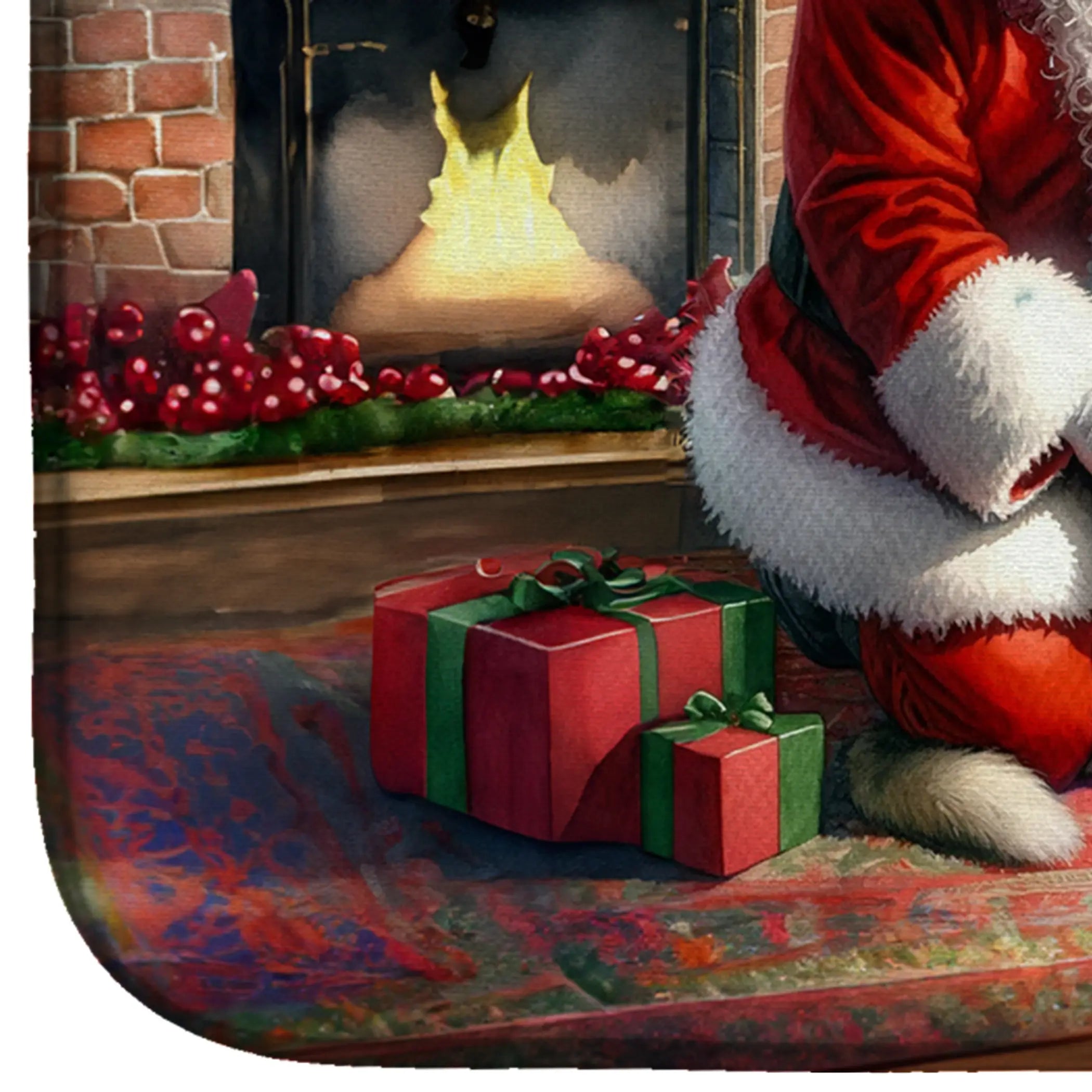 Norwegian Elkhound and Santa Claus Dish Drying Mat Caroline's Treasures