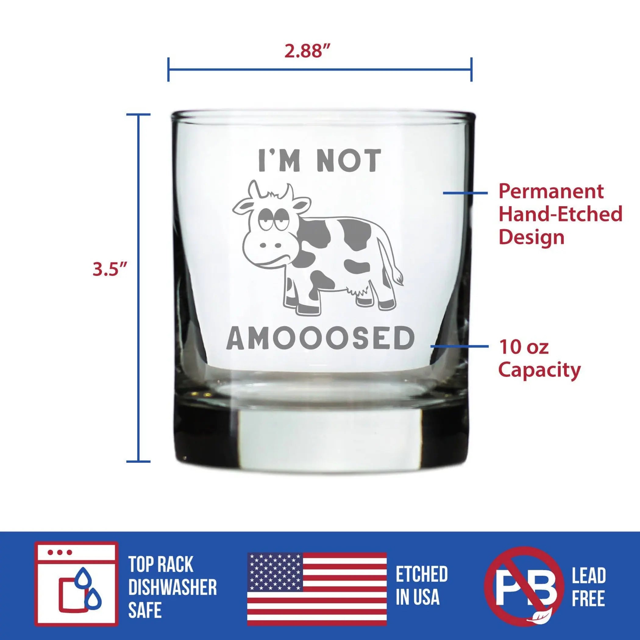 Not Amoosed Whiskey Rocks Glass - Cow Gifts and Decor Bevvee