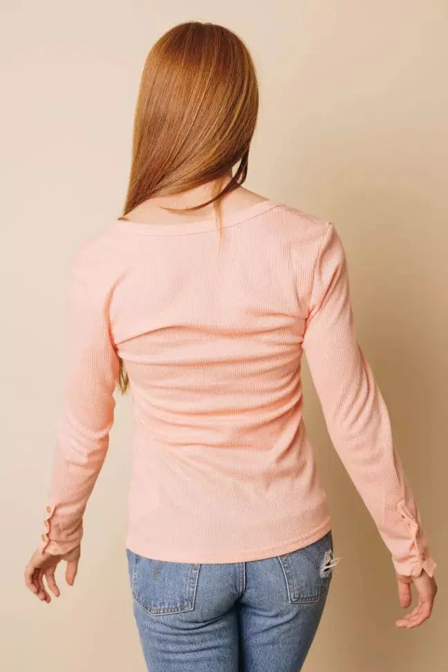 Novell Button Long Sleeve Top Stay Warm in Style