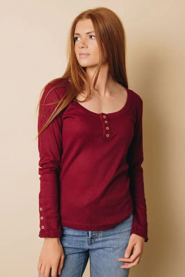 Novell Button Long Sleeve Top Stay Warm in Style