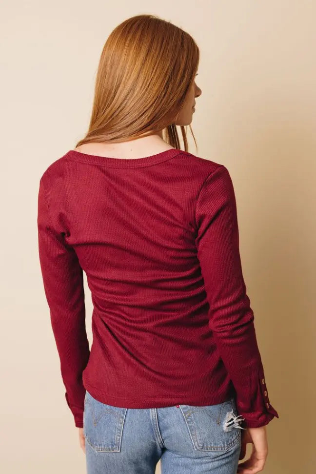 Novell Button Long Sleeve Top Stay Warm in Style