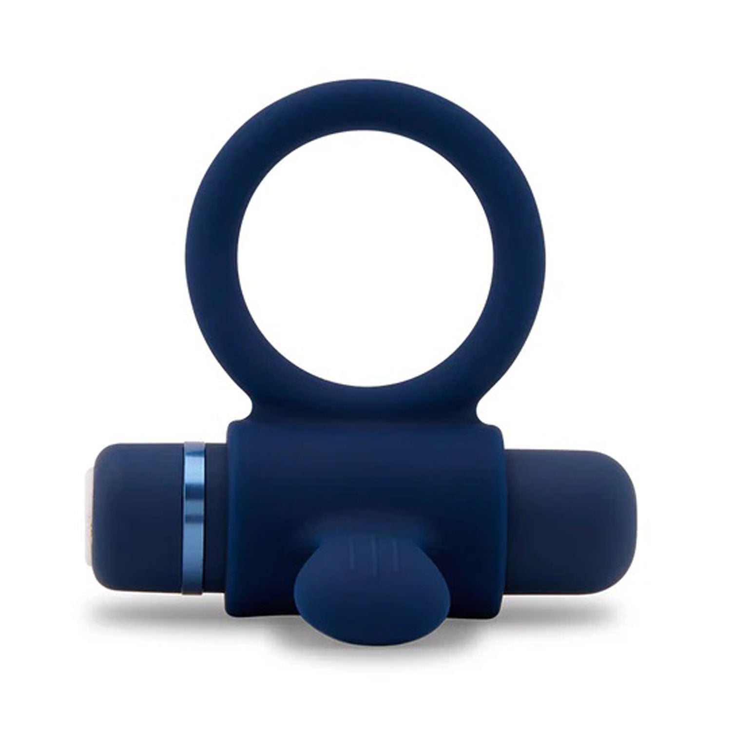 Navy silicone vibrating ring with a smooth finish and a sleek design for enhanced pleasure.