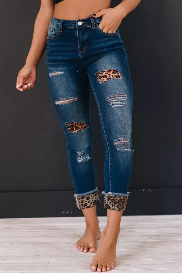 Oaks Leopard Patch Skinnies Stay Warm in Style
