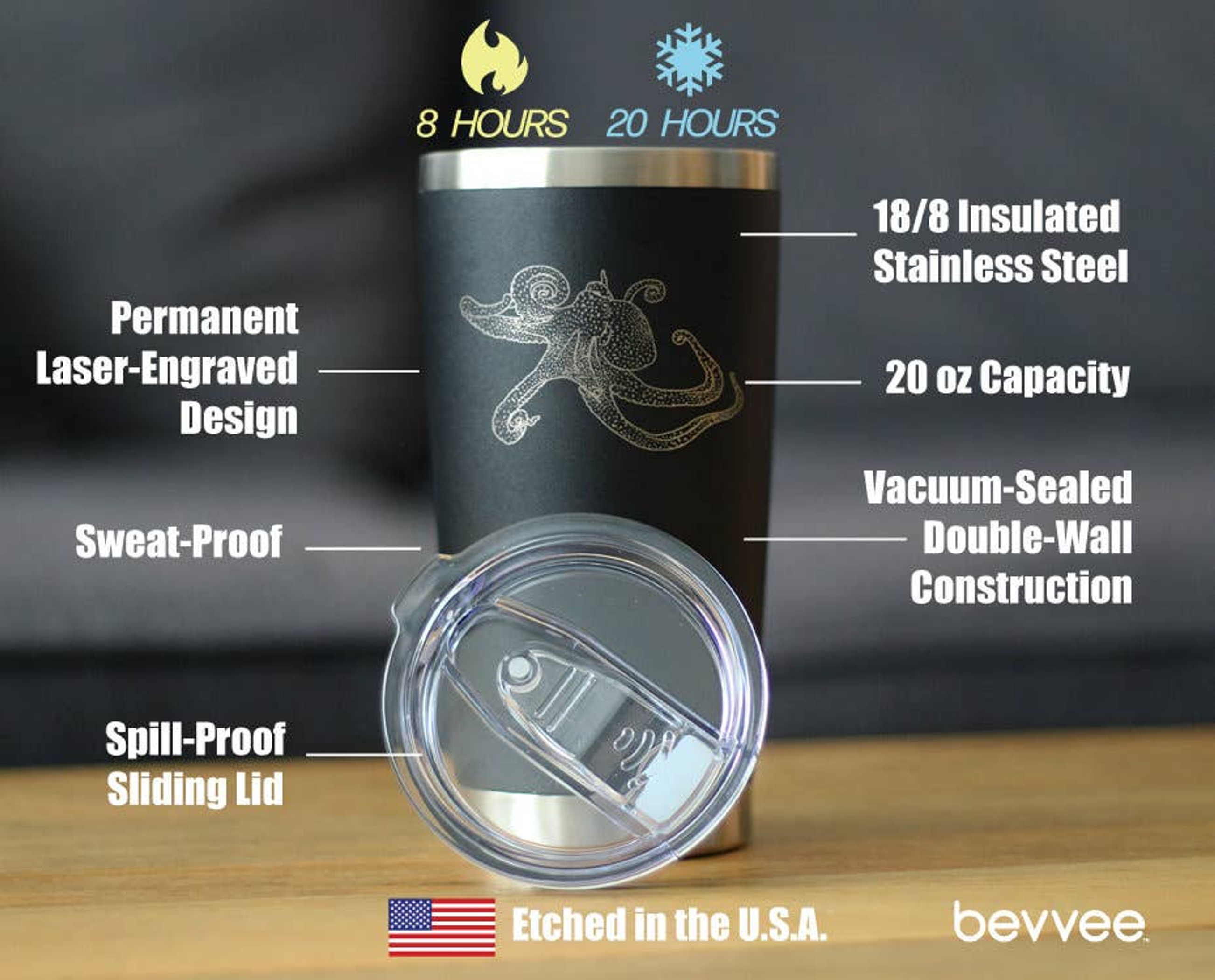 Octopus Insulated Travel Tumbler - Ocean Beach Gifts Bevvee