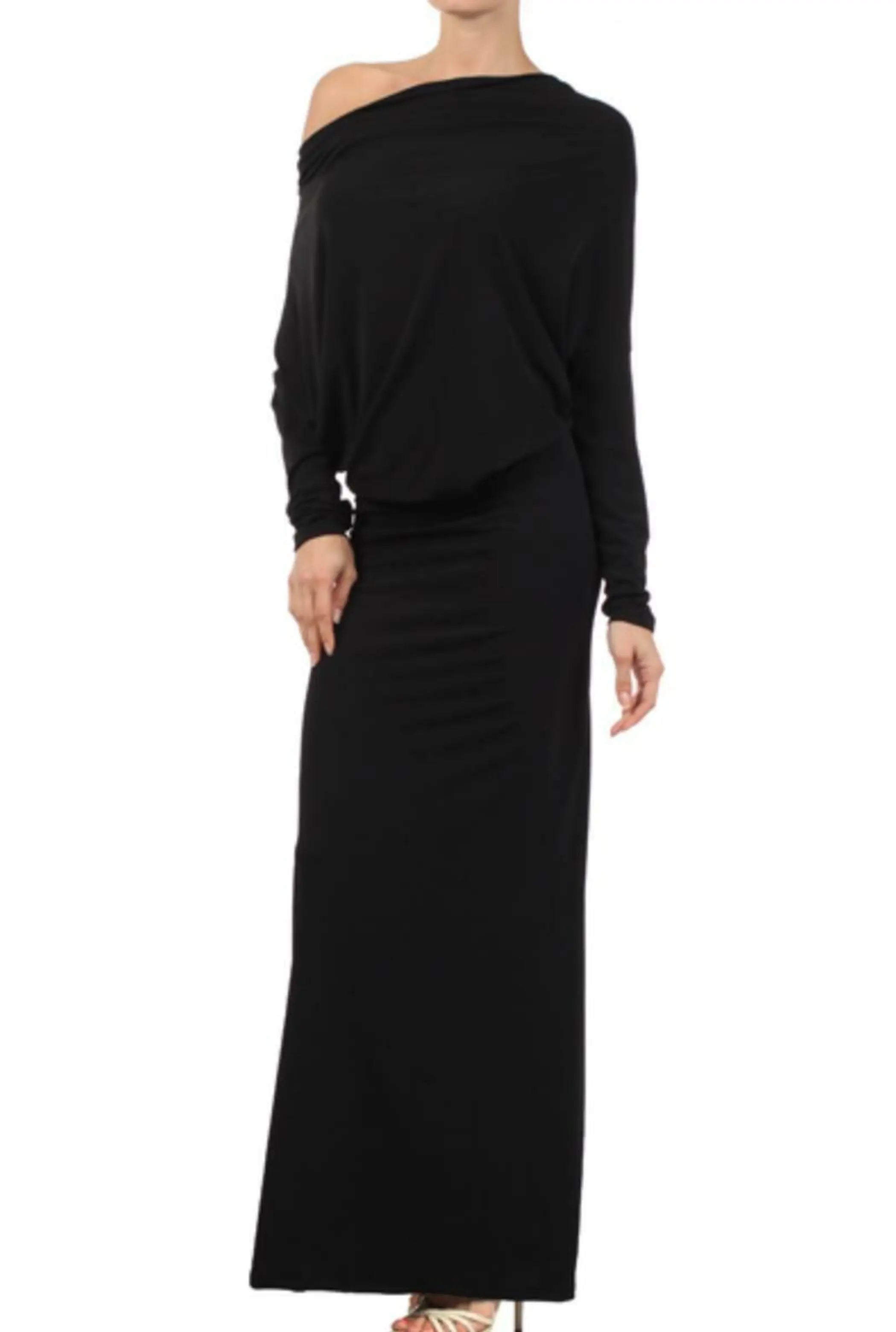Off Shoulder Dolman Sleeves Reversible Dress Black SurelyMine