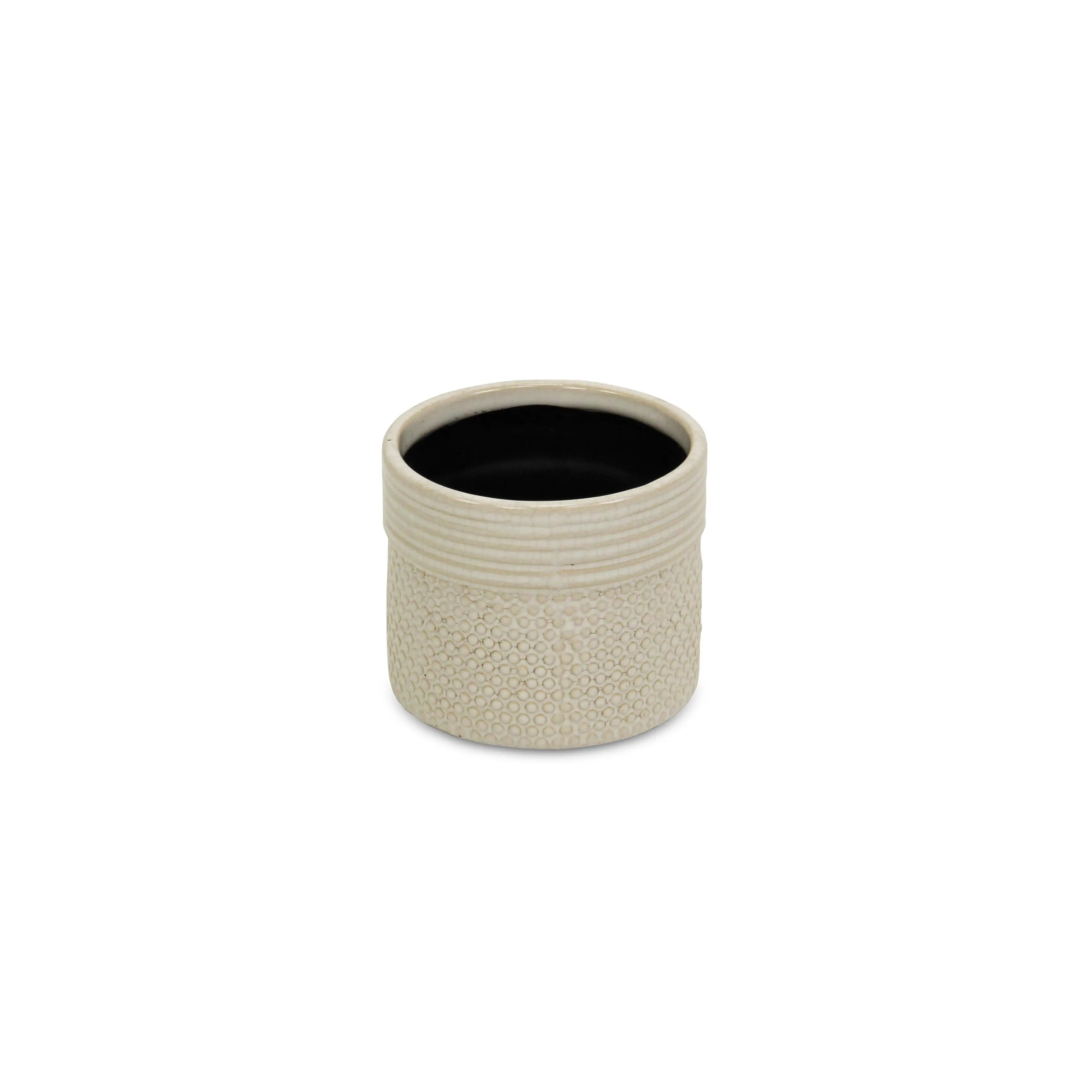 Off White Ceramic 25 Ounce Dotted Round Distressed Pot Planter GreatEagleInc