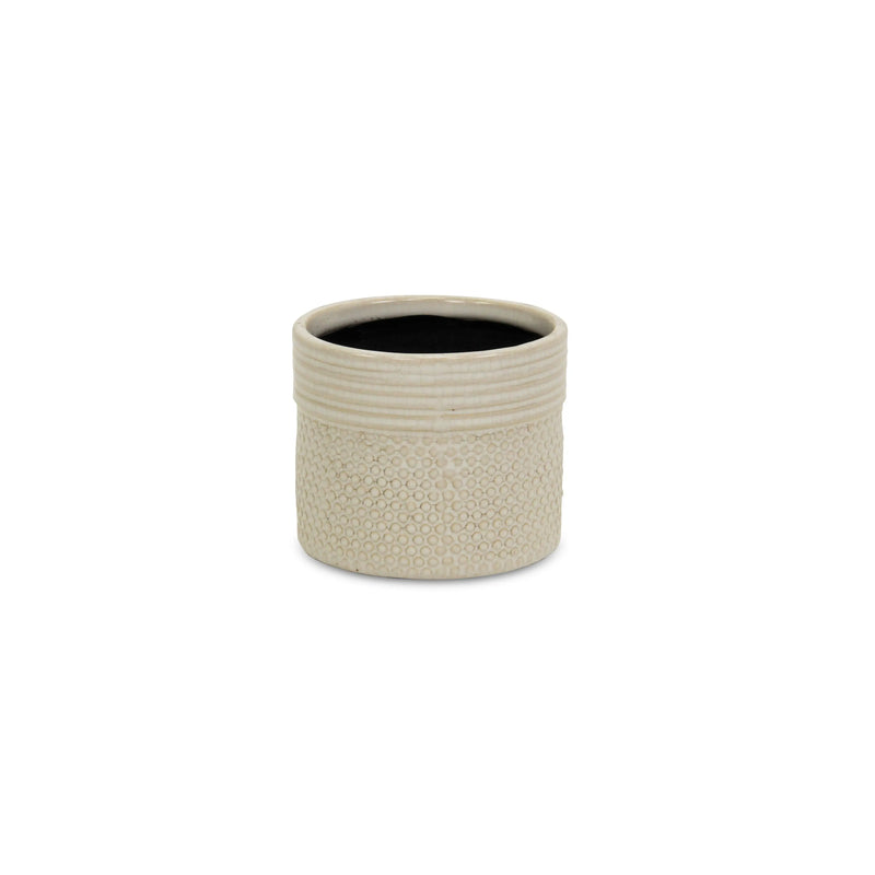 Off White Ceramic 25 Ounce Dotted Round Distressed Pot Planter GreatEagleInc