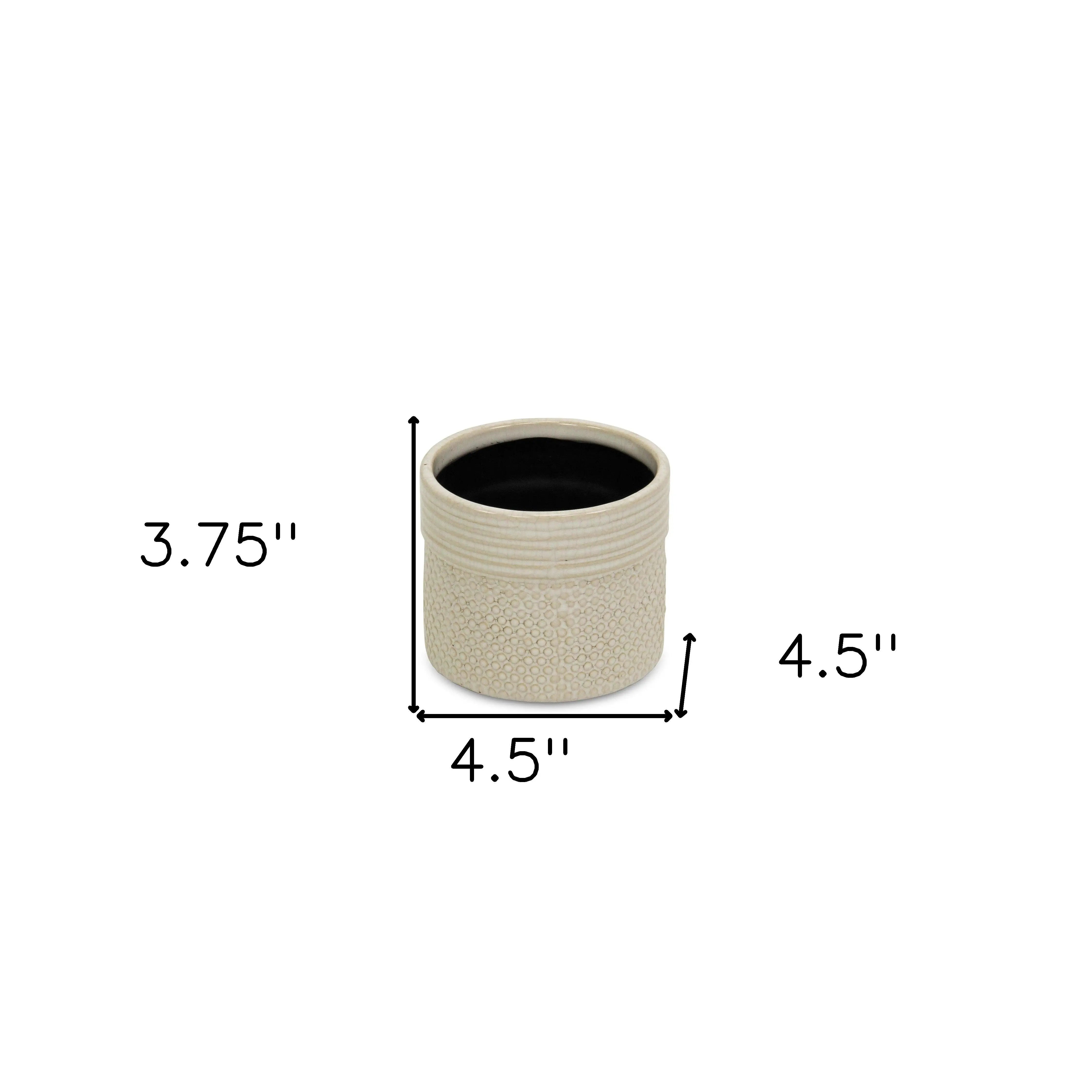 Off White Ceramic 25 Ounce Dotted Round Distressed Pot Planter GreatEagleInc