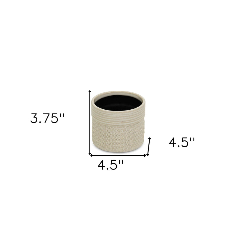Off White Ceramic 25 Ounce Dotted Round Distressed Pot Planter GreatEagleInc