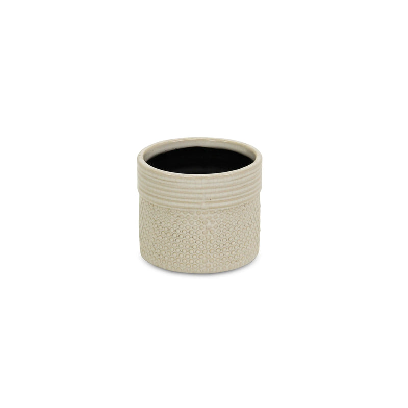 Off White Ceramic 25 Ounce Dotted Round Distressed Pot Planter GreatEagleInc