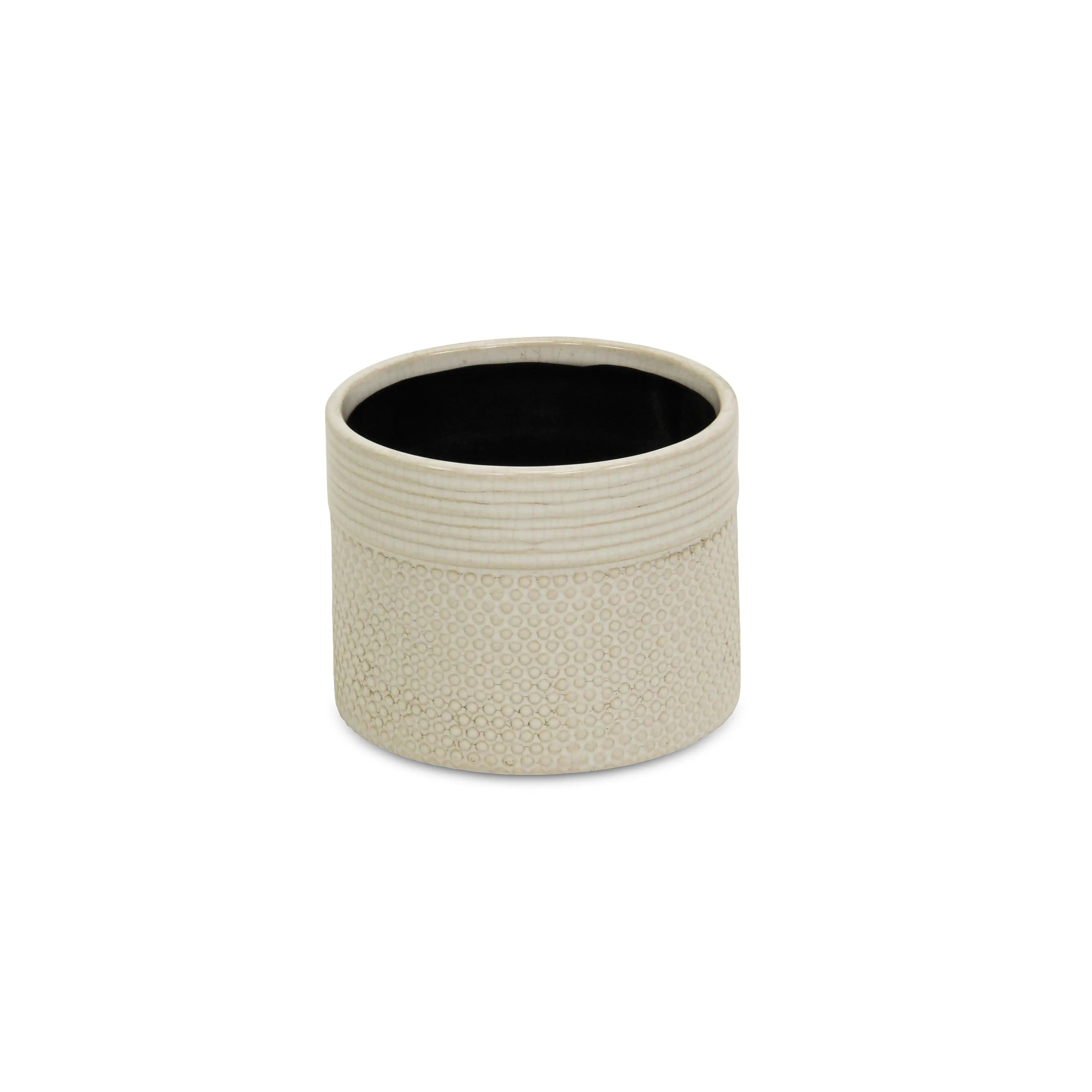 Off White Ceramic 42 Ounce Dotted Round Distressed Pot Planter GreatEagleInc
