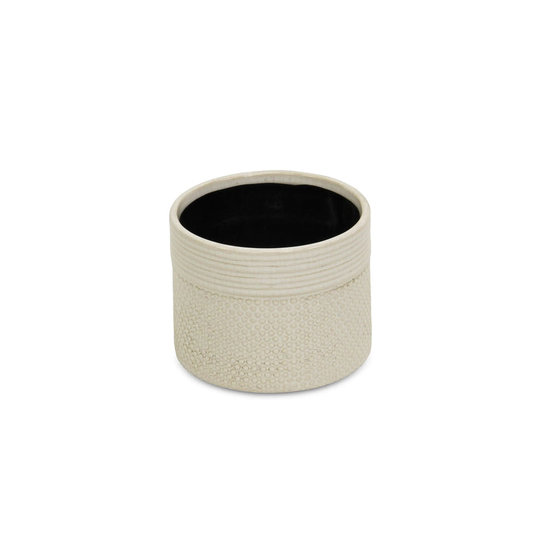 Off White Ceramic 42 Ounce Dotted Round Distressed Pot Planter GreatEagleInc