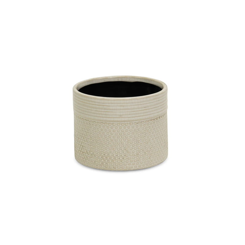 Off White Ceramic 42 Ounce Dotted Round Distressed Pot Planter GreatEagleInc