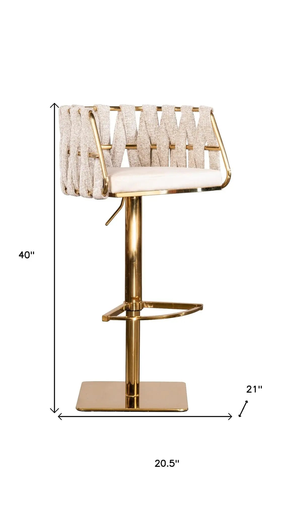 Off White and Gold Faux Leather Linen and Steel Low Back Adjustable Height Swivel Bar Chair Homeroots Living Room