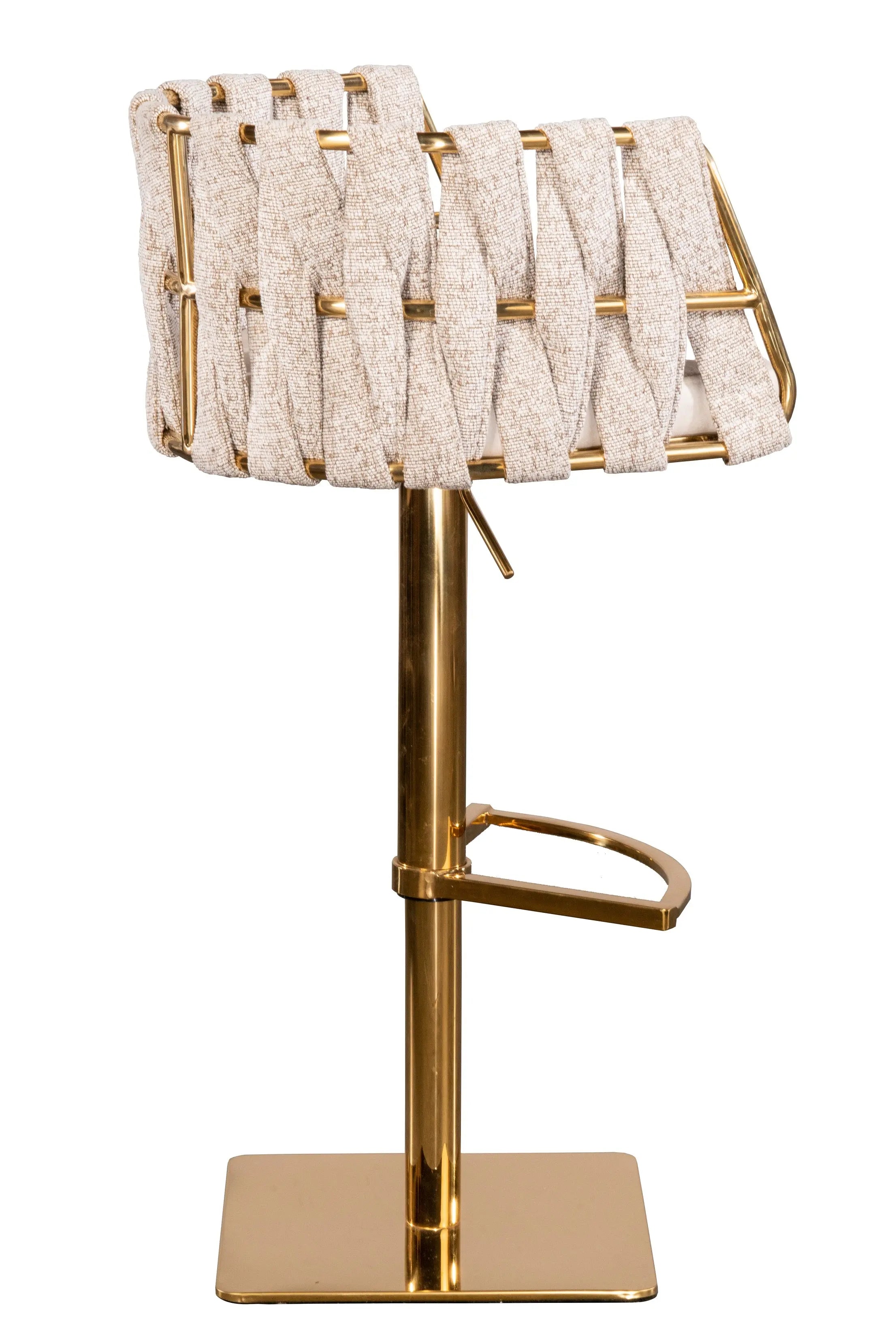 Off White and Gold Faux Leather Linen and Steel Low Back Adjustable Height Swivel Bar Chair Homeroots Living Room