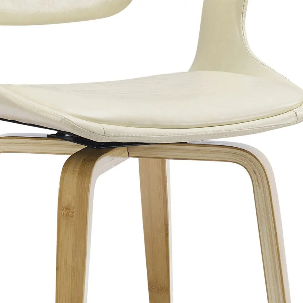 Off White and Natural Upholstered Faux Leather Dining Arm Chair Homeroots Kitchen & Dining
