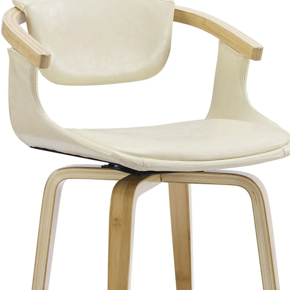 Off White and Natural Upholstered Faux Leather Dining Arm Chair Homeroots Kitchen & Dining