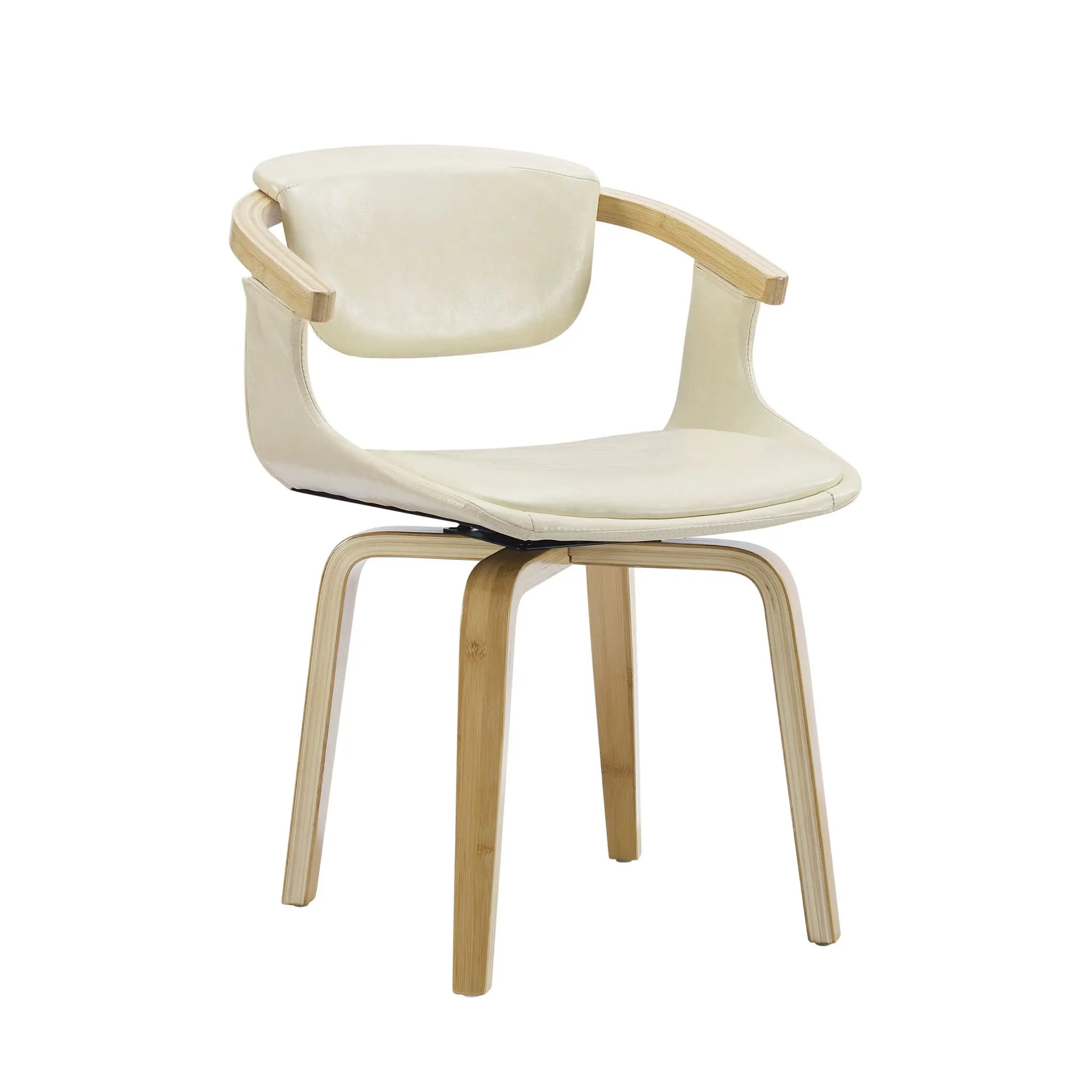 Off White and Natural Upholstered Faux Leather Dining Arm Chair Homeroots Kitchen & Dining