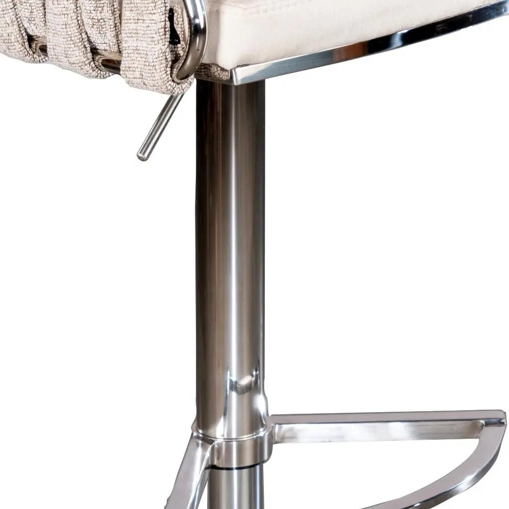 Off White and Silver Faux Leather Linen and Steel Low Back Adjustable Height Swivel Bar Chair Homeroots Living Room
