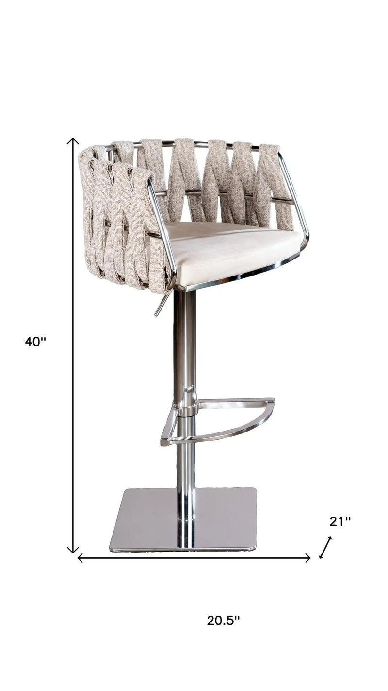 Off White and Silver Faux Leather Linen and Steel Low Back Adjustable Height Swivel Bar Chair Homeroots Living Room