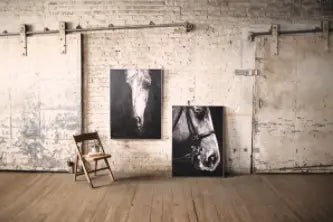 Oil Painting Black & White View Horse W Silver Frame Kalalou