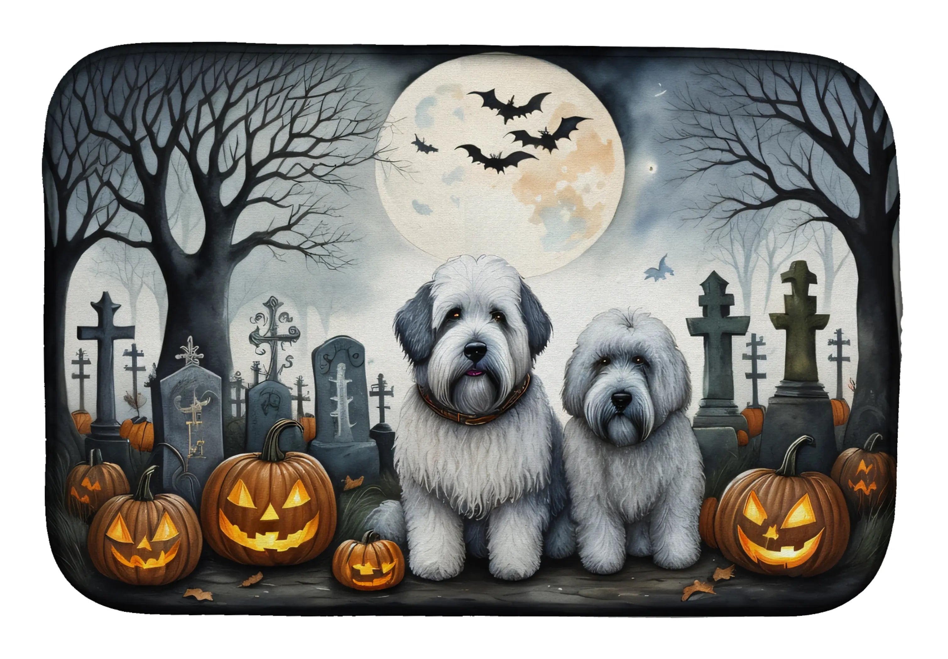 Old English Sheepdog Spooky Halloween Dish Drying Mat Caroline's Treasures