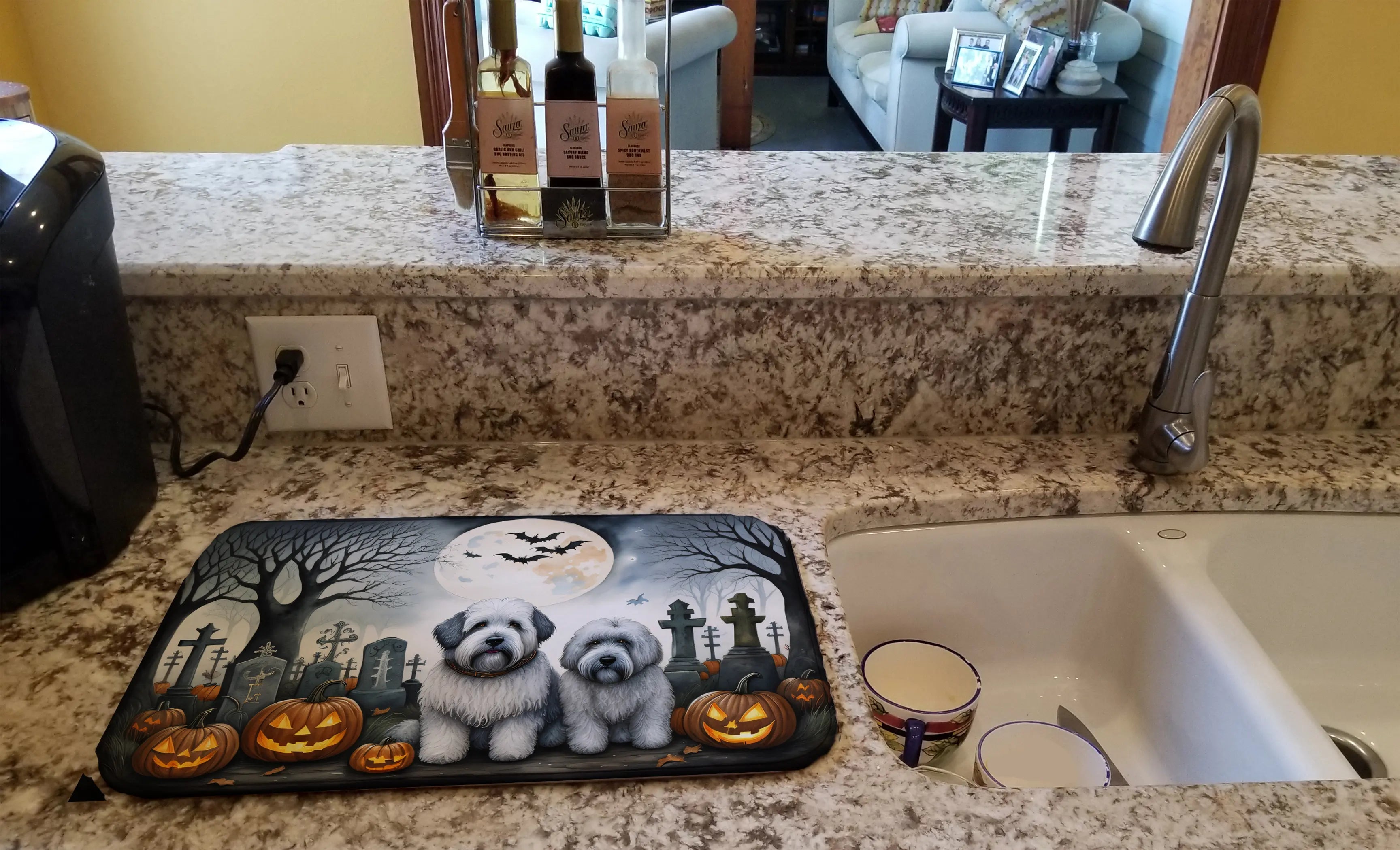 Old English Sheepdog Spooky Halloween Dish Drying Mat Caroline's Treasures