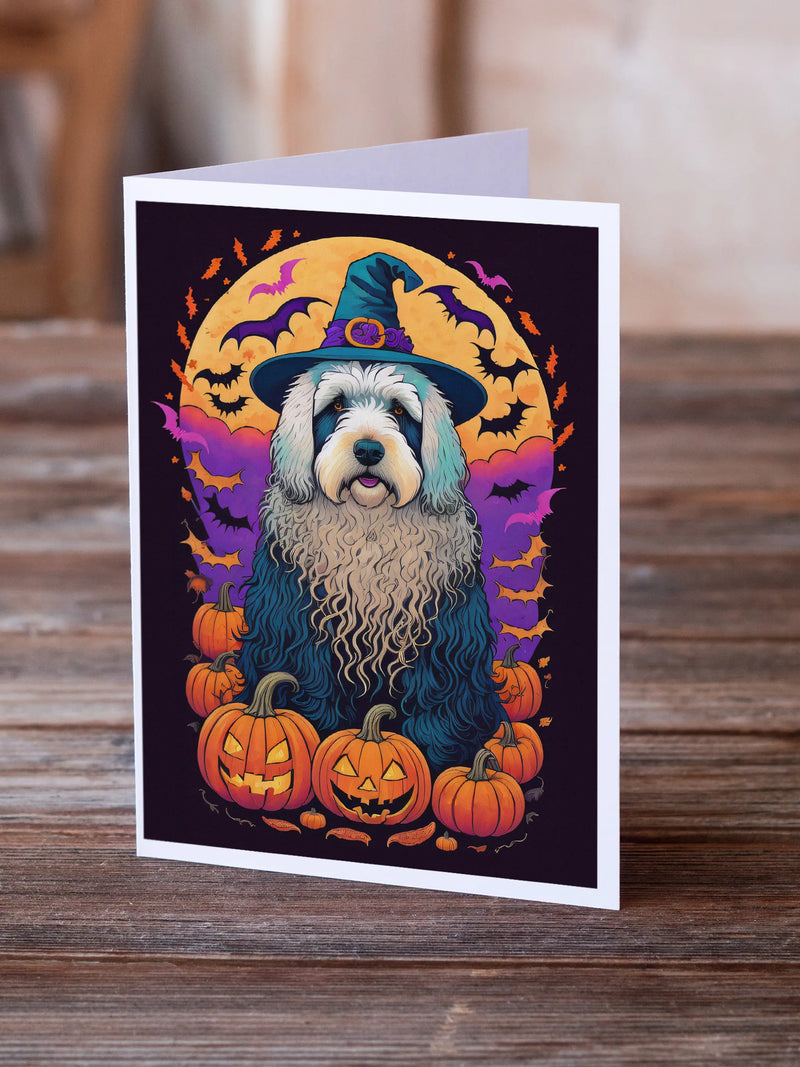 Old English Sheepdog Witchy Halloween Greeting Cards Pack of 8 Caroline's Treasures