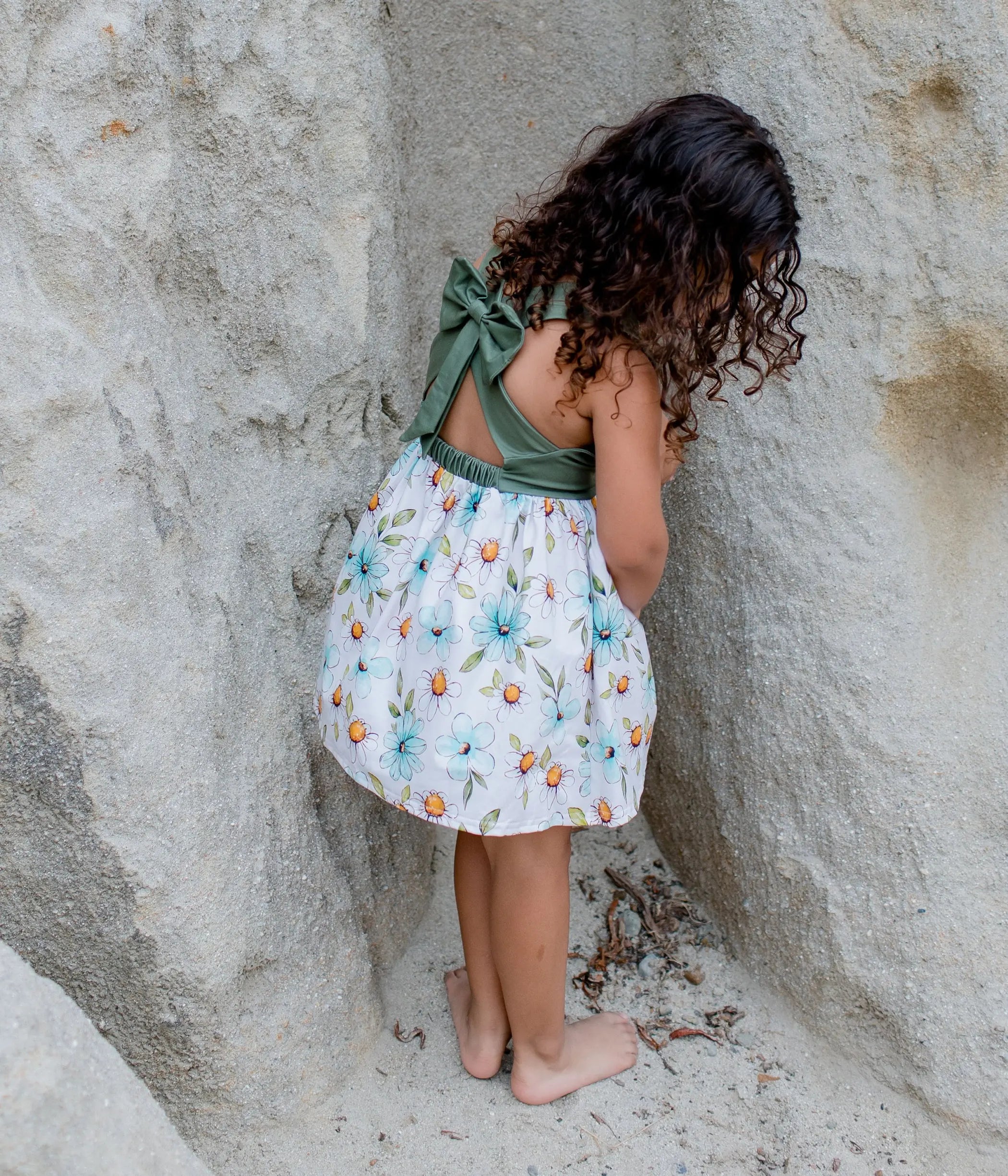 Olive Back Bow Daisy Floral Dress Sell It LLC