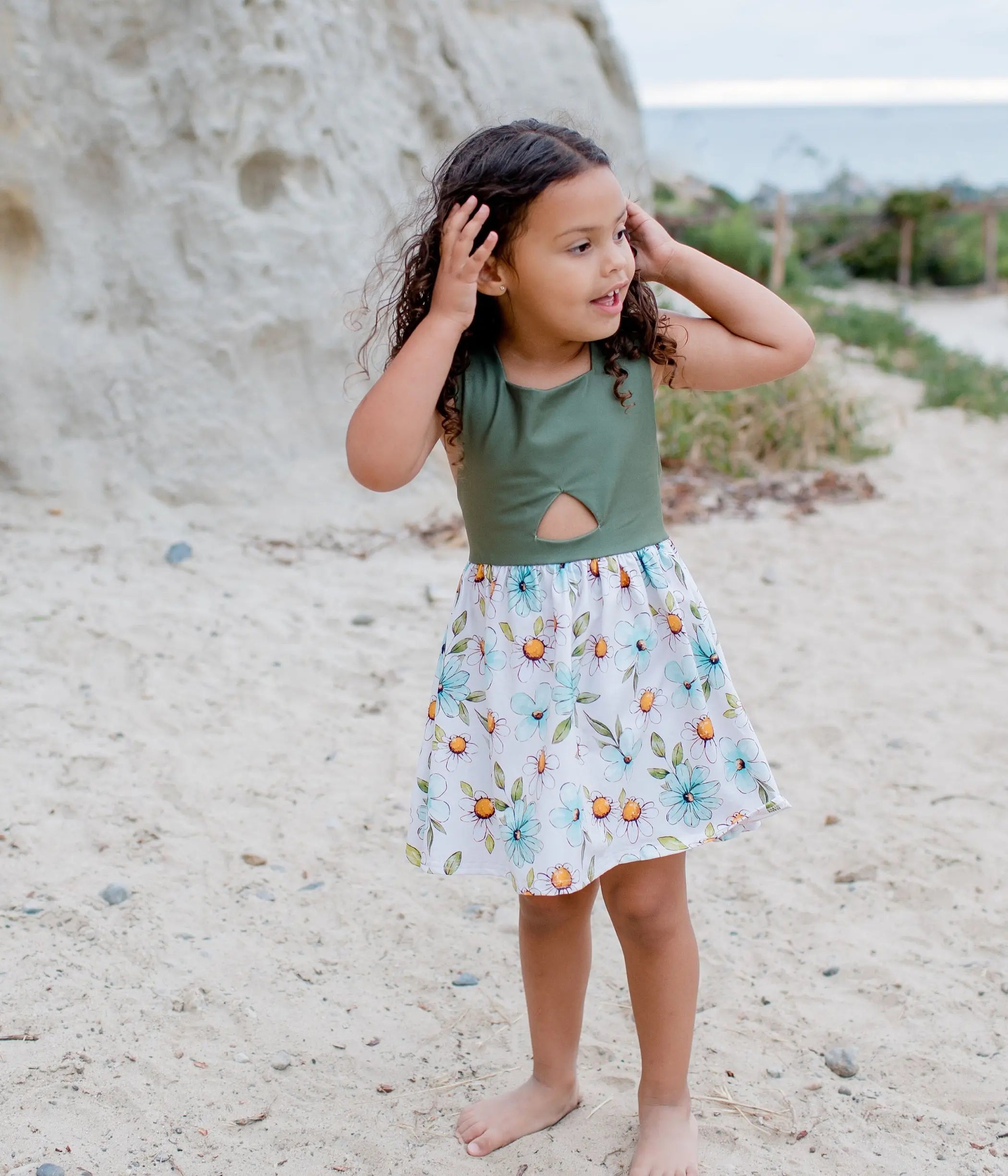 Olive Back Bow Daisy Floral Dress Sell It LLC