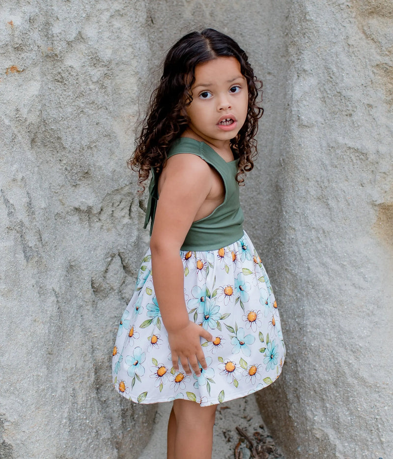 Olive Back Bow Daisy Floral Dress Sell It LLC