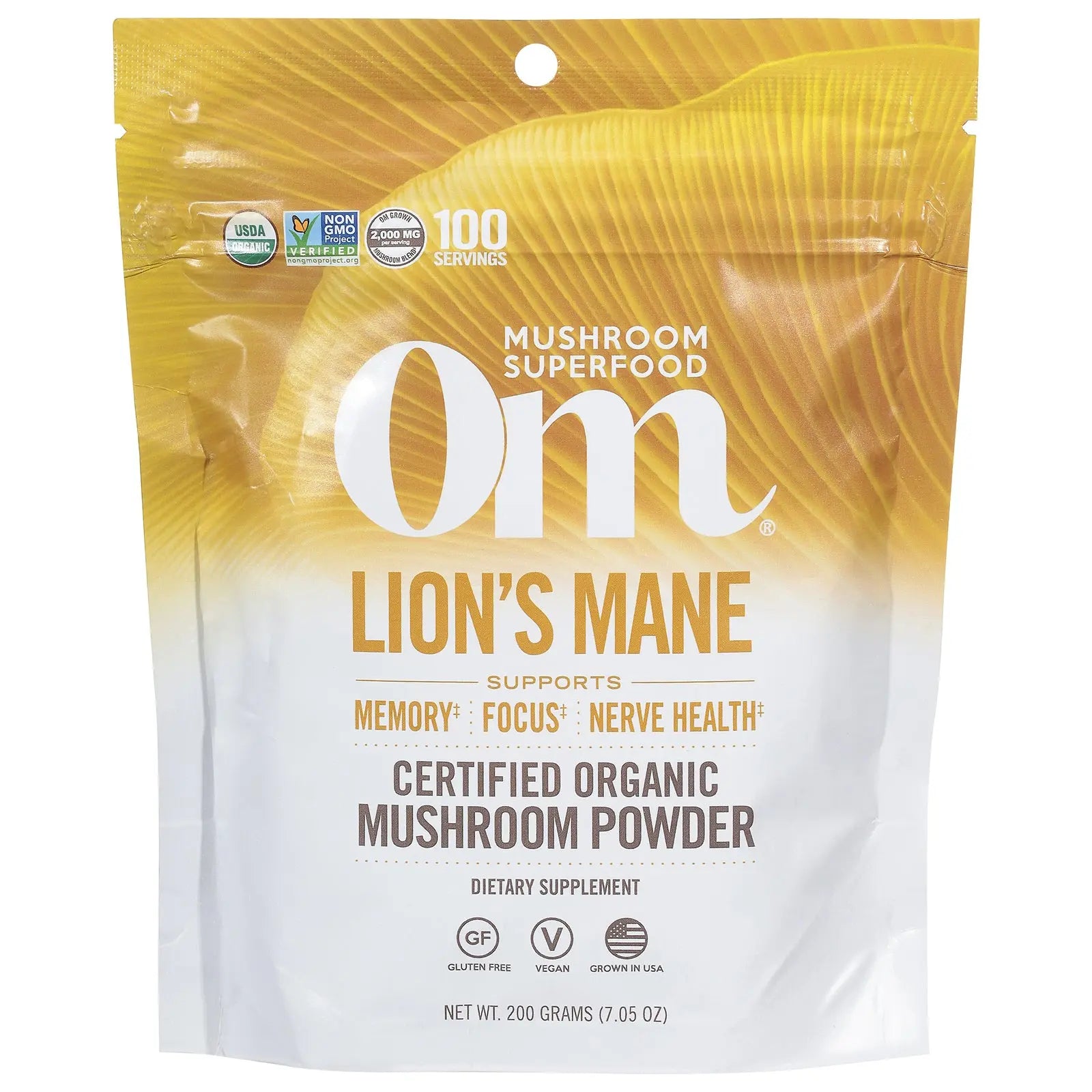 Om - Lion's Mane Organic Powder 200gr - 1 Each -7.05 Oz Om
