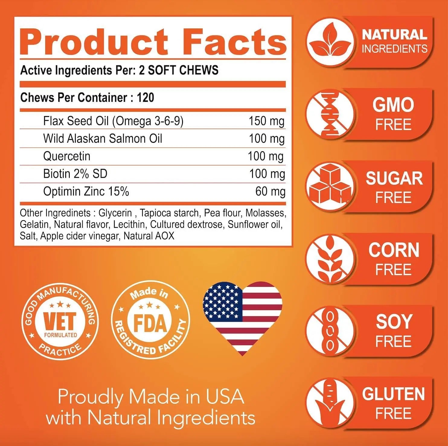 Omega 3 for Dogs   Dog Skin and Coat Supplement   Fish Oil for Dogs Chews   Allergy and Dog Itch Relief   Dog Anti Shedding Supplement   Dog Dry Skin Treatment   Salmon Oil   Made in USA   120 Treats Vet Promise
