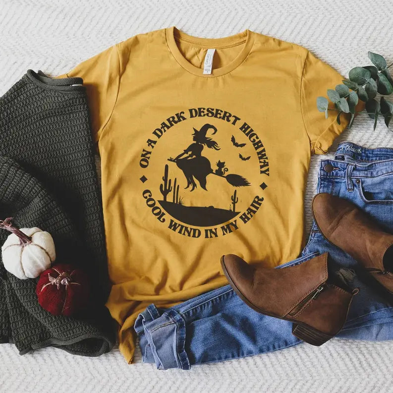 On A Dark Desert Highway Halloween Witch Shirt Stiles Tee
