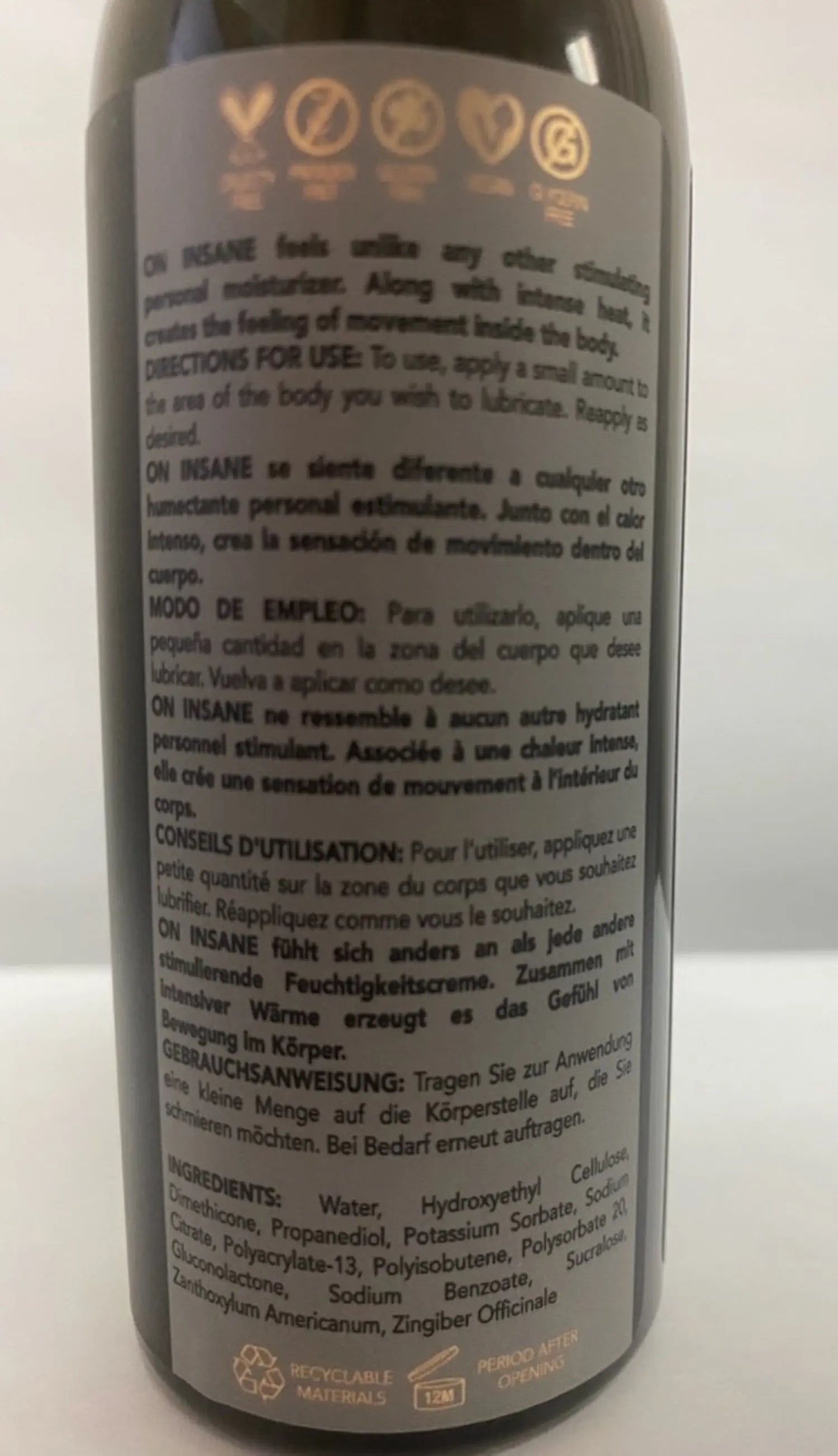On Insane Ultra-Stimulating Personal Moisturizer - 4oz Original Unflavored - Sensuva