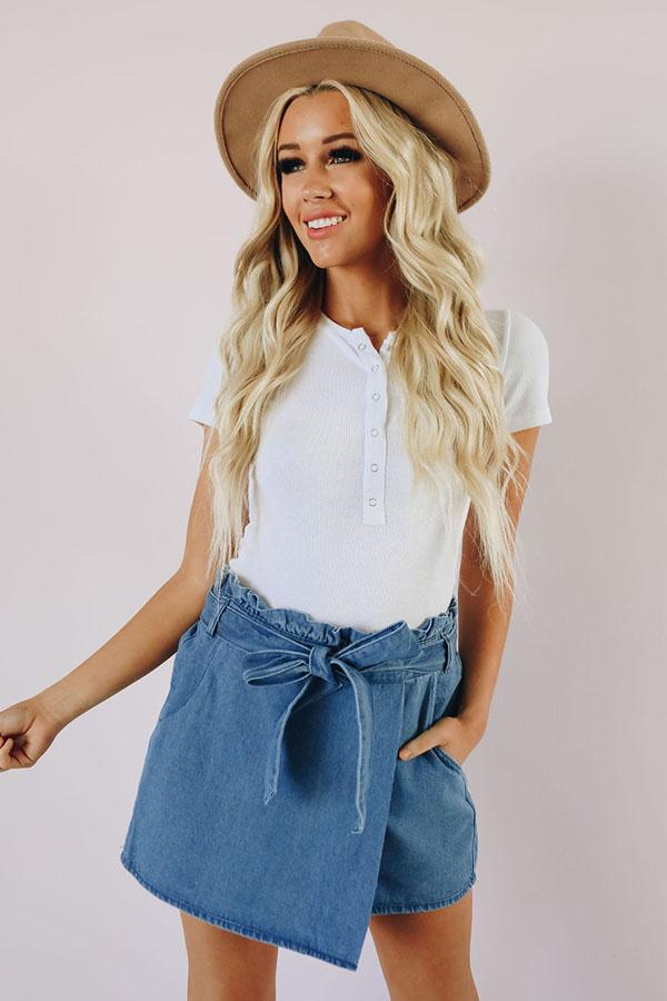 On The Edge Denim Wrap Skort Stay Warm in Style