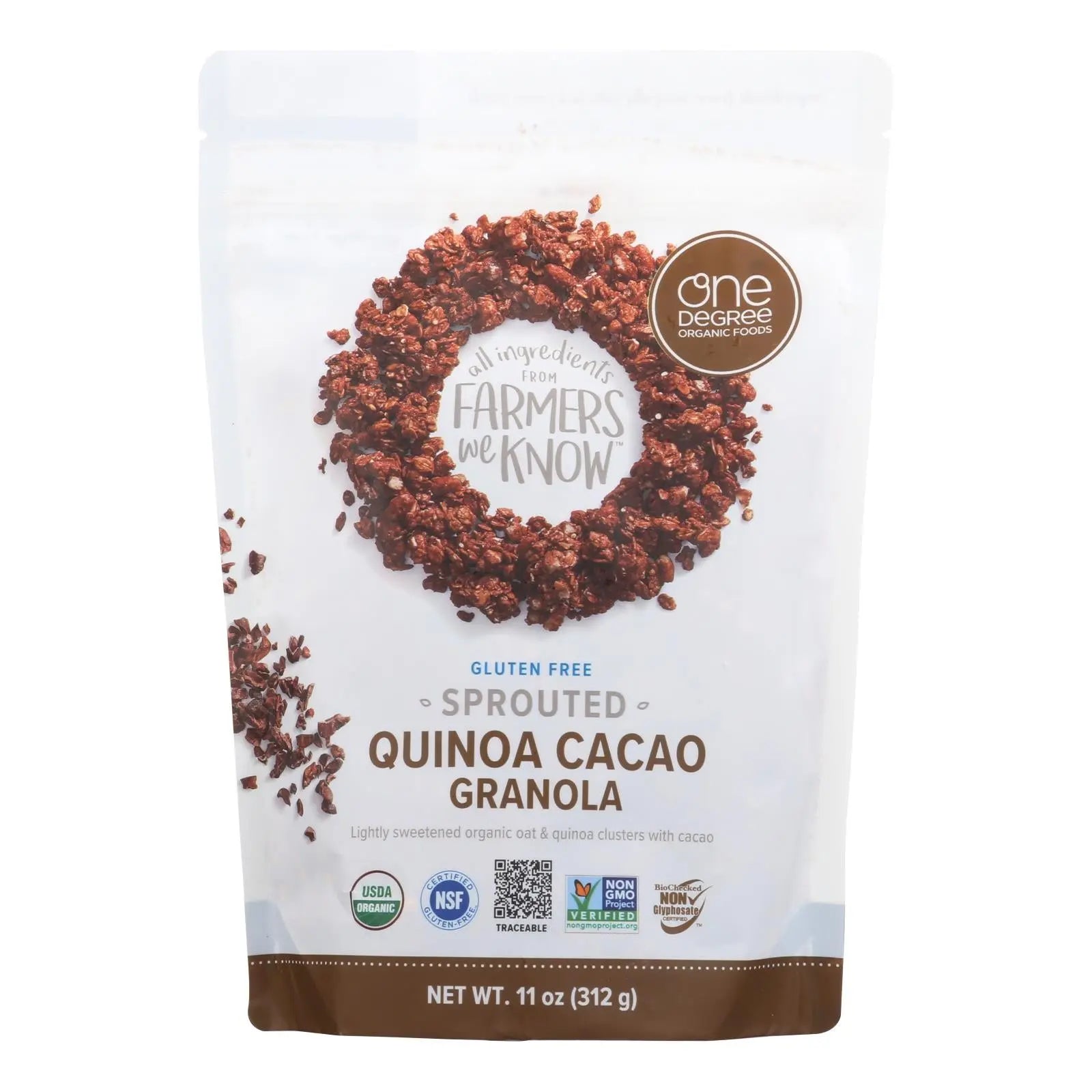 One Degree Organic Foods Quinoa Cacao Granola - Sprouted Oat - Case Of 6 - 11 Oz. One Degree Organic Foods