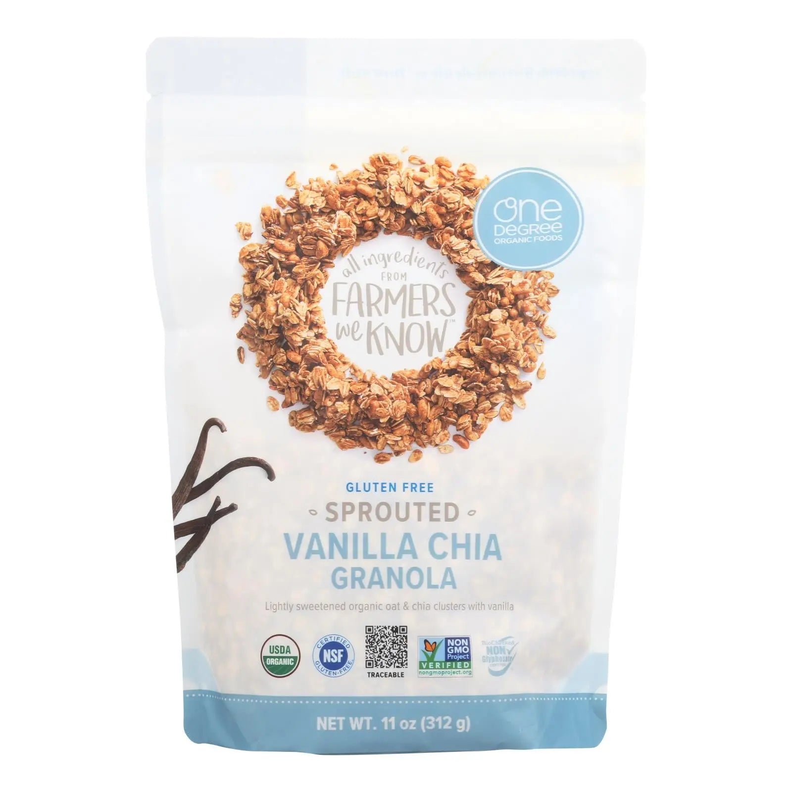 One Degree Organic Foods Sprouted Oat Granola - Vanilla Chia - Case Of 6 - 11 Oz. One Degree Organic Foods