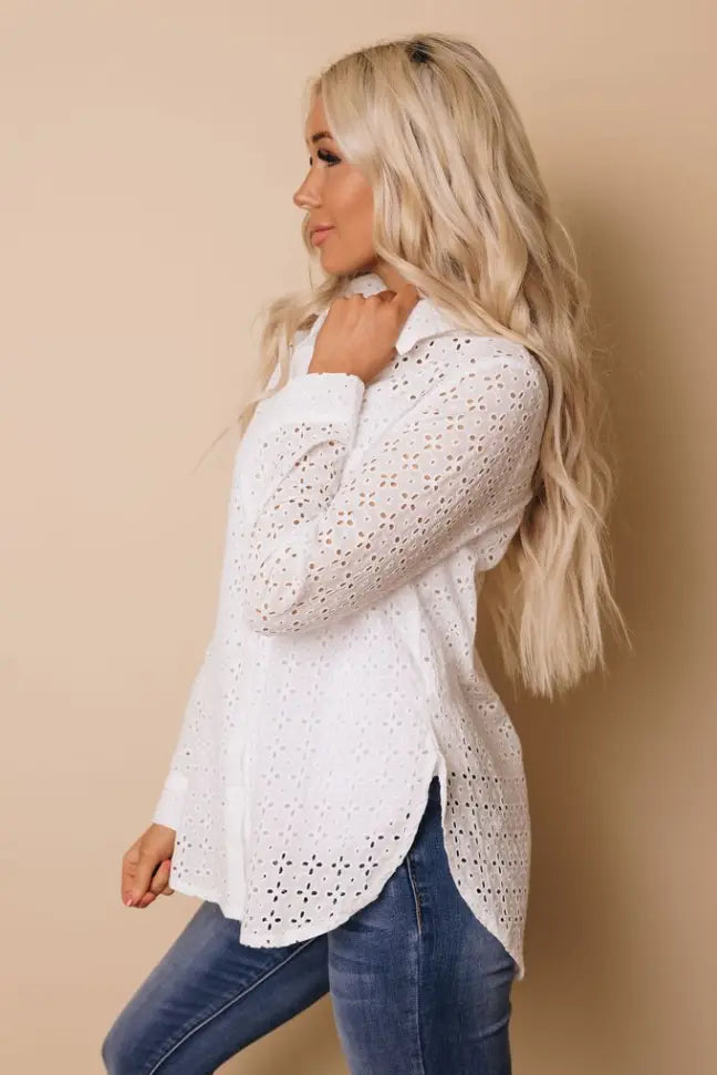 Oops A Daisy Eyelet Shirt Stay Warm in Style