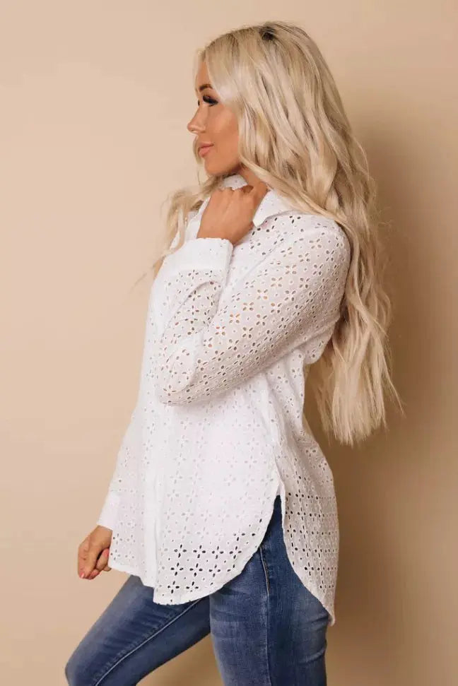 Oops A Daisy Eyelet Shirt Stay Warm in Style