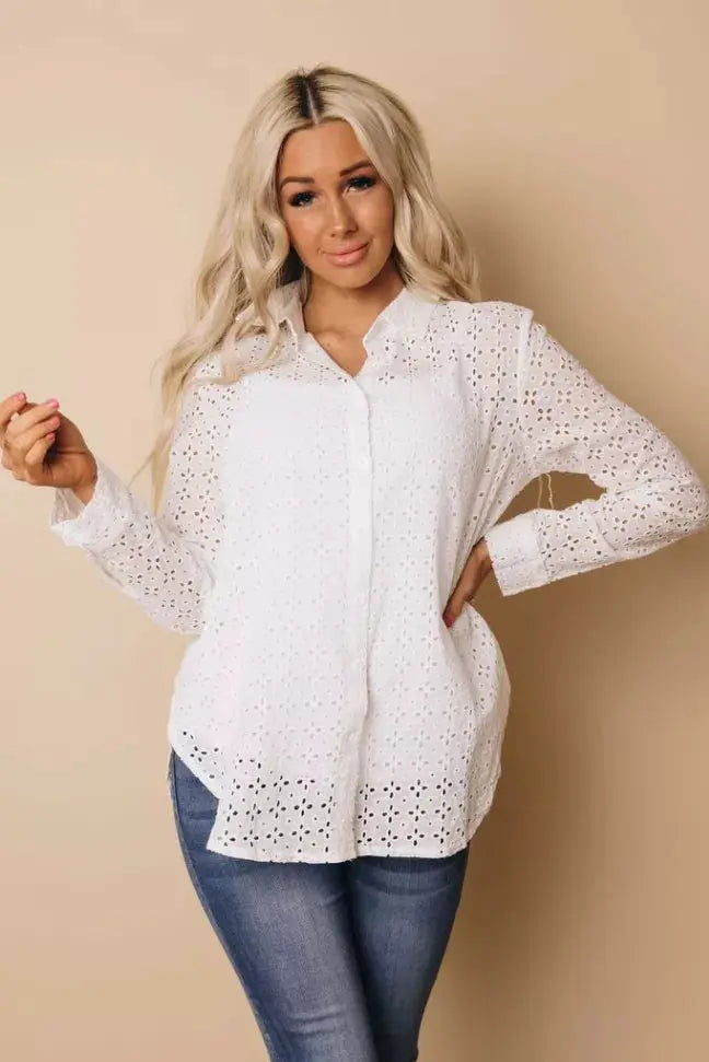 Oops A Daisy Eyelet Shirt Stay Warm in Style