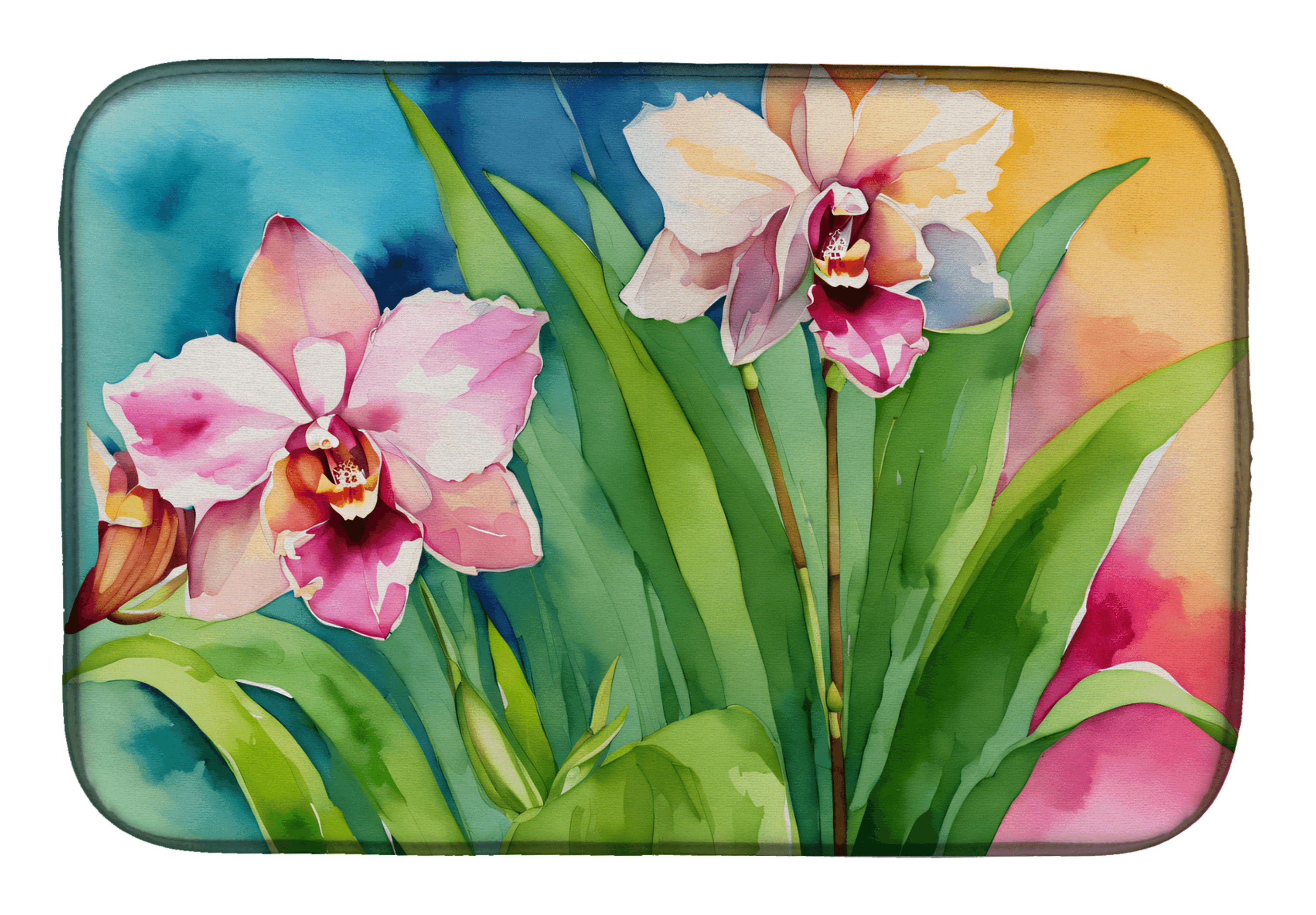 Orchids in Watercolor Dish Drying Mat Caroline's Treasures