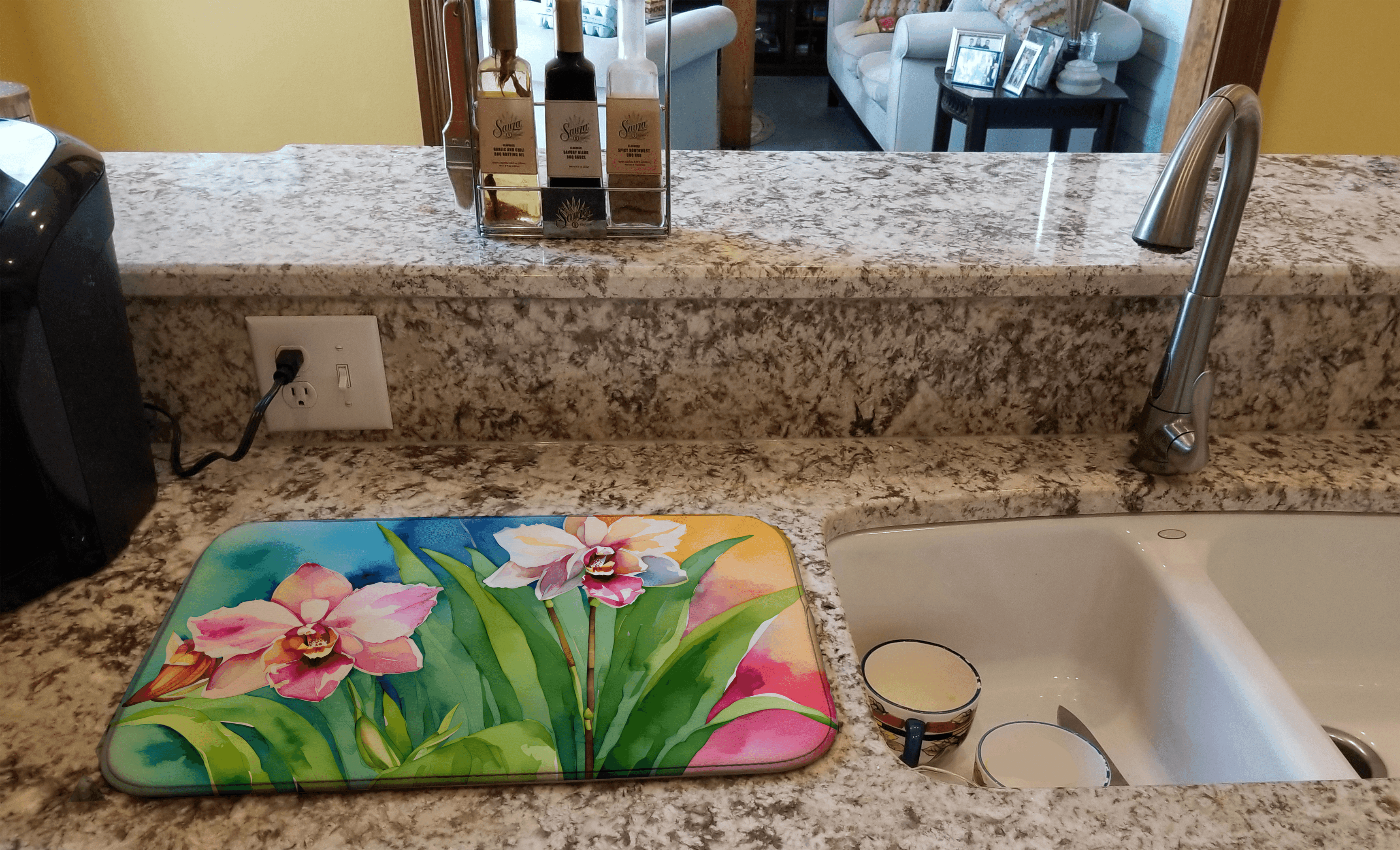 Orchids in Watercolor Dish Drying Mat Caroline's Treasures