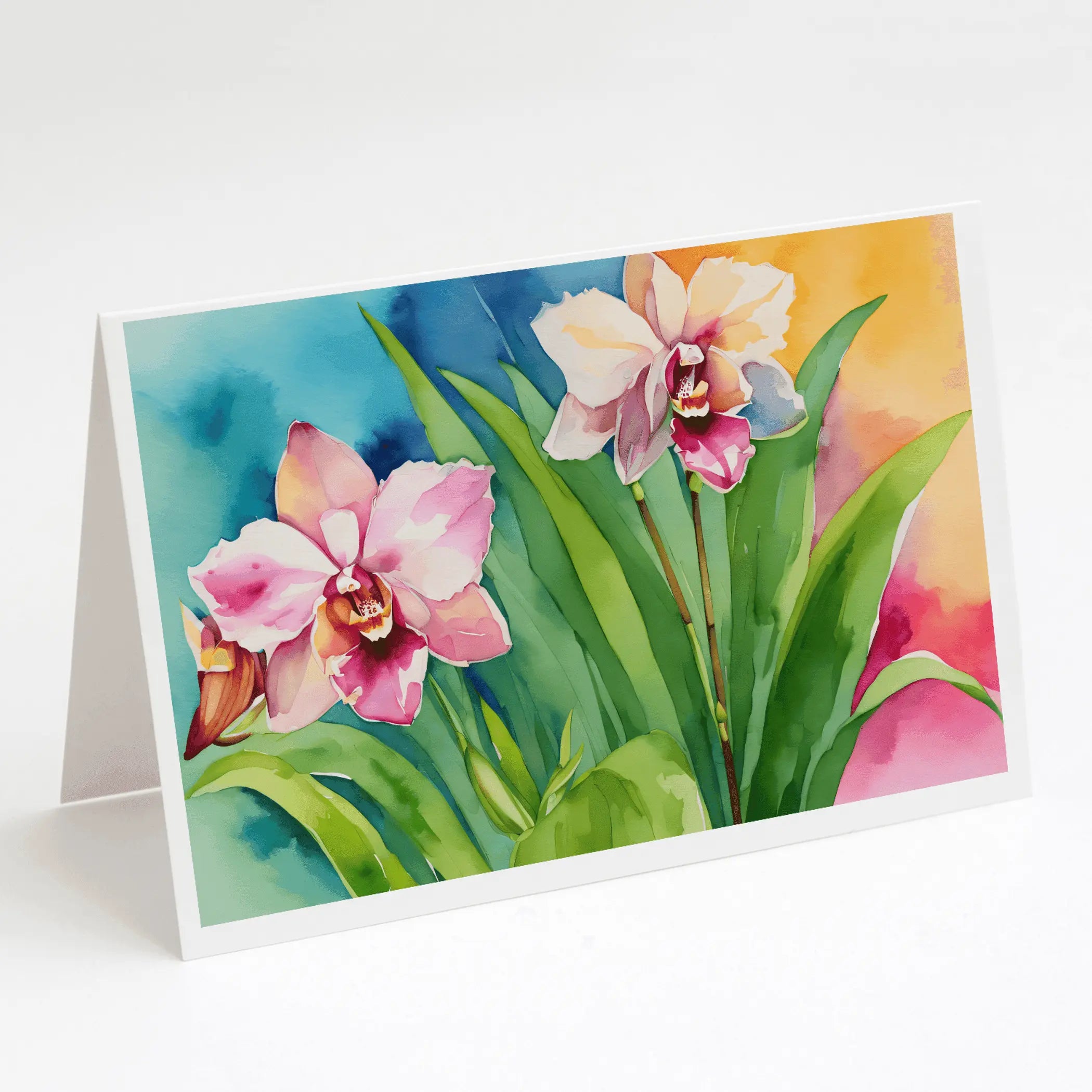 Orchids in Watercolor Greeting Cards Pack of 8 Caroline's Treasures