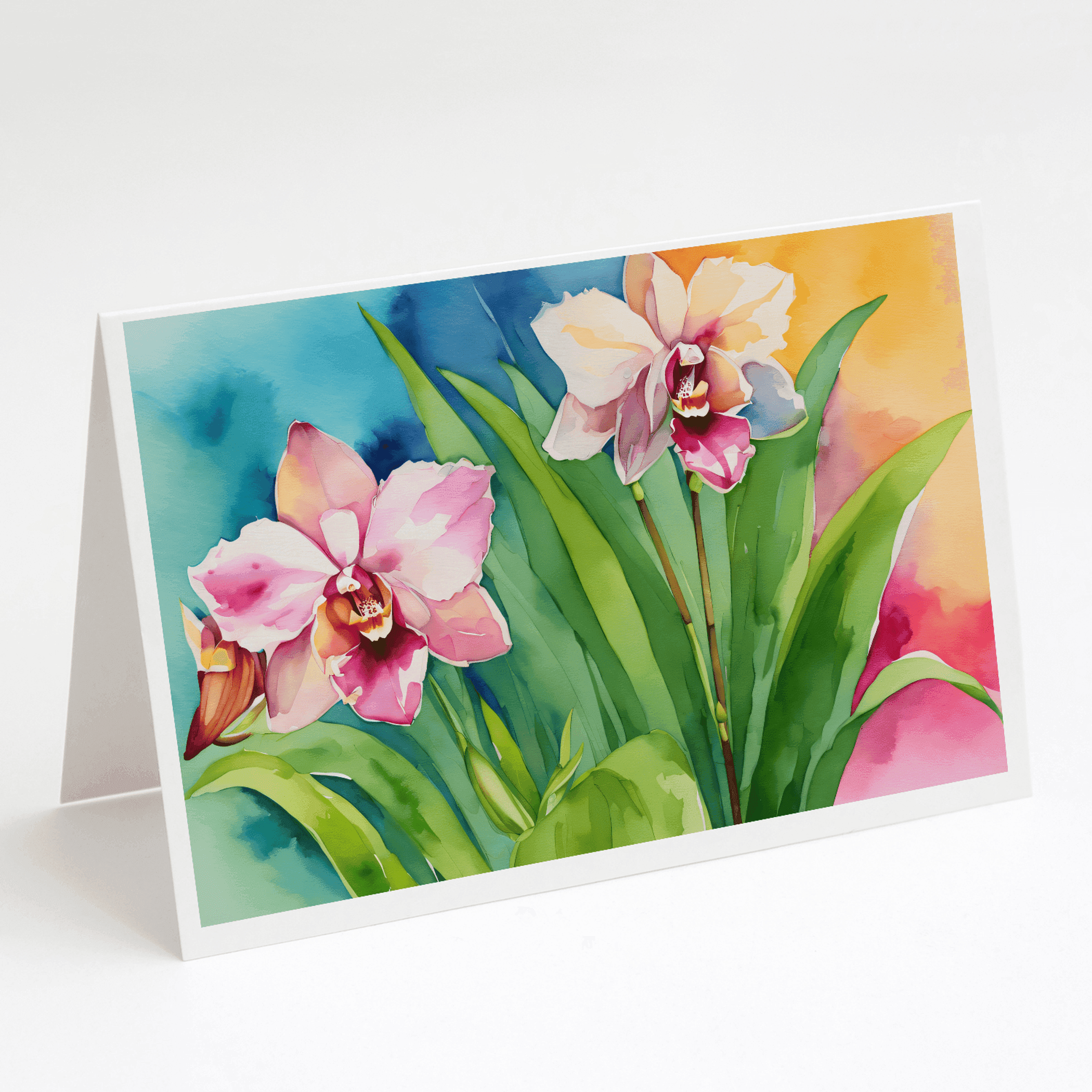 Orchids in Watercolor Greeting Cards Pack of 8 Caroline's Treasures